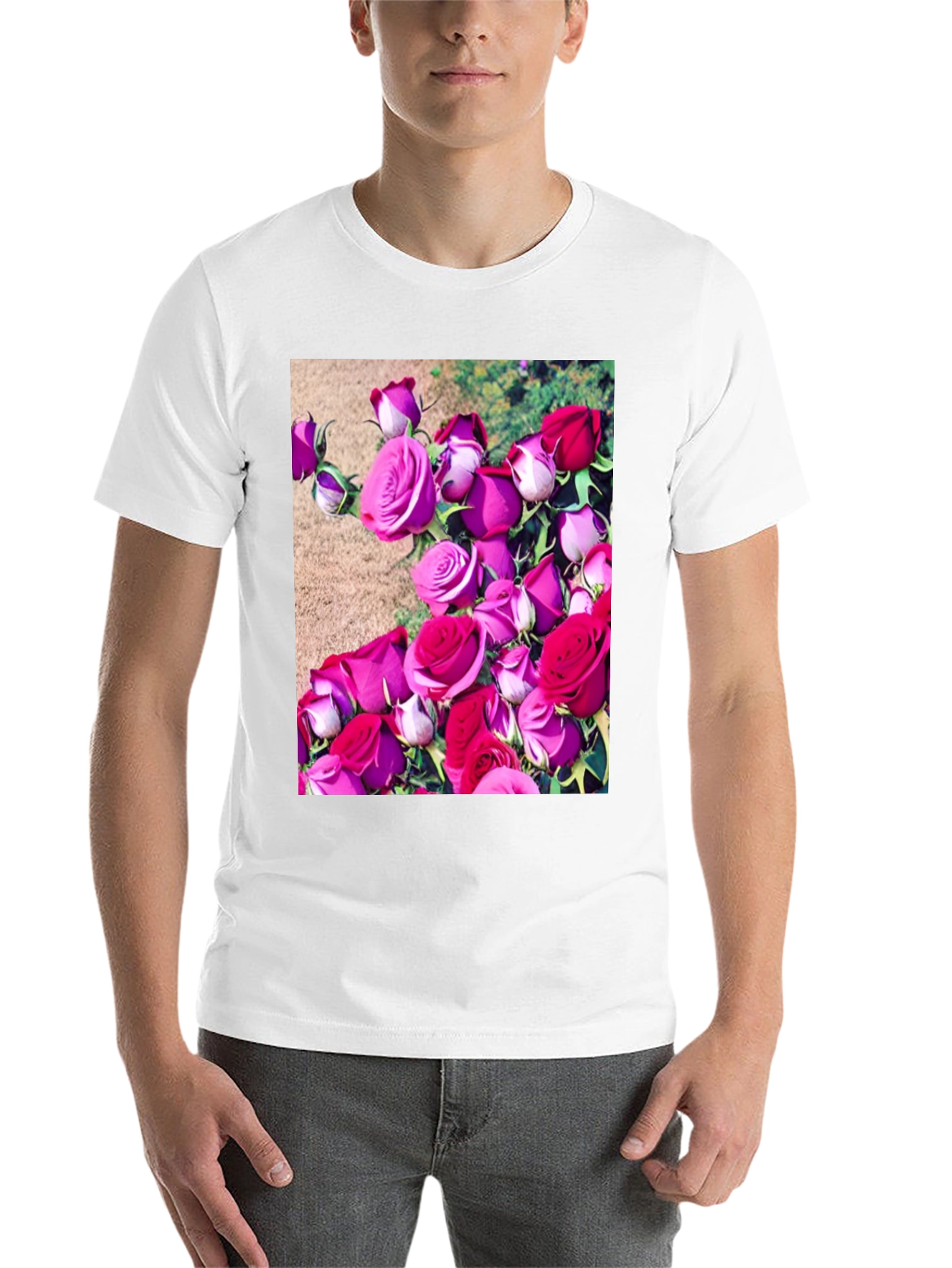 Black Floral Print T-Shirt: Roses Graphic Tee view 14