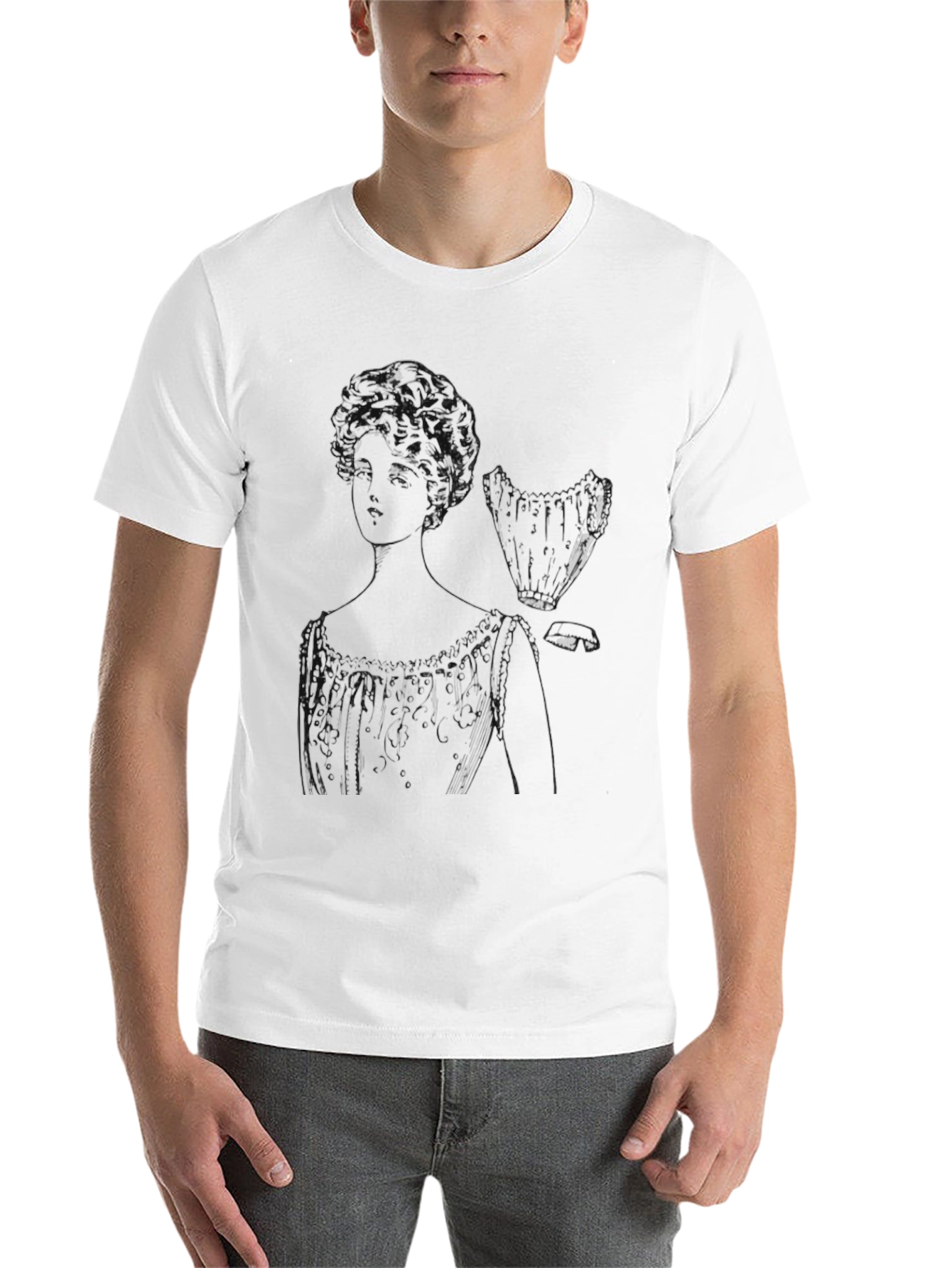 Black Vintage Sketch Tee - Elegant Woman's Portrait view 14