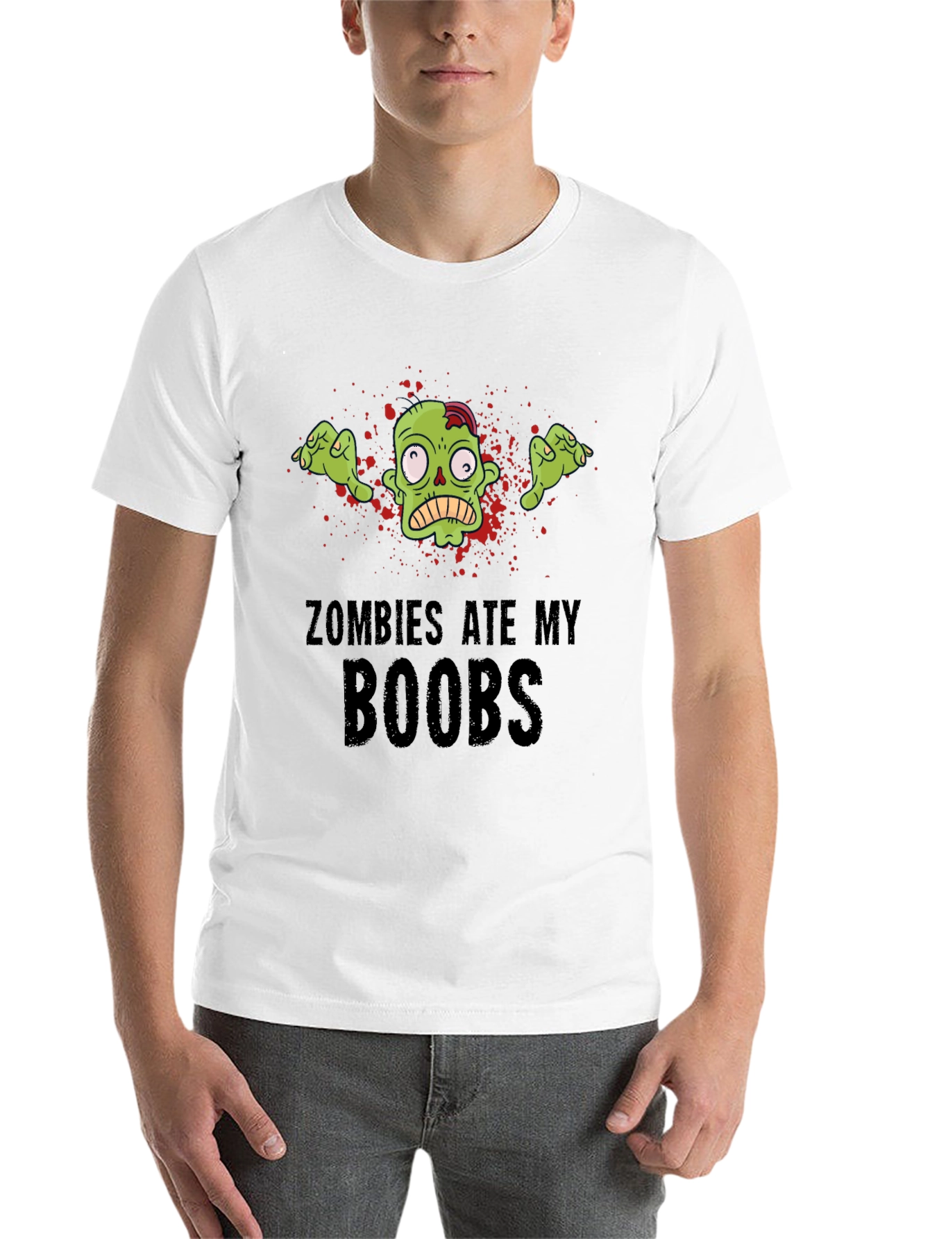 Black Zombies Ate My Boobs Graphic T-Shirt - Black Cotton Tee view 14