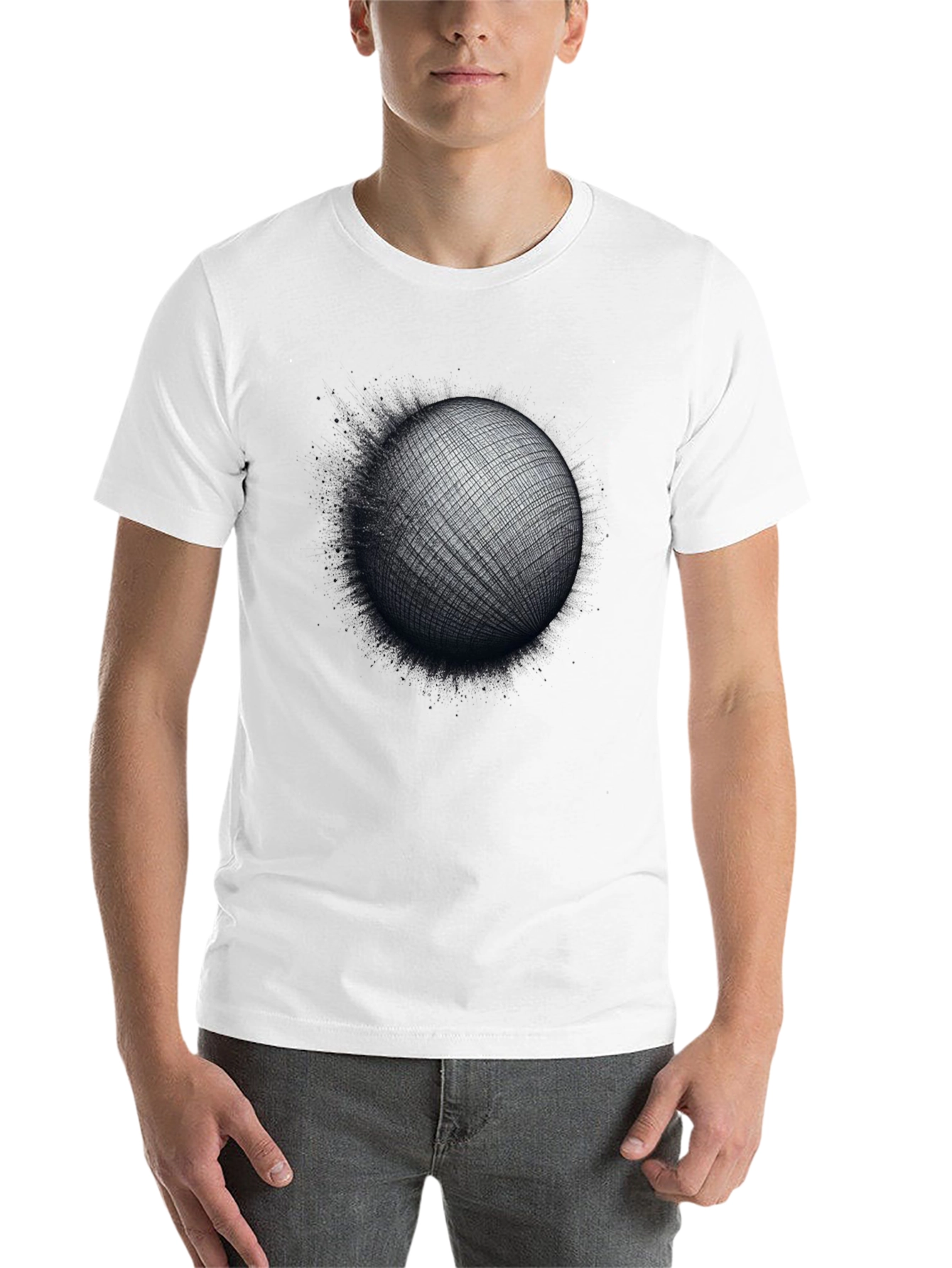 Black Abstract Sphere Graphic Tee - Modern Artistic T-Shirt view 14