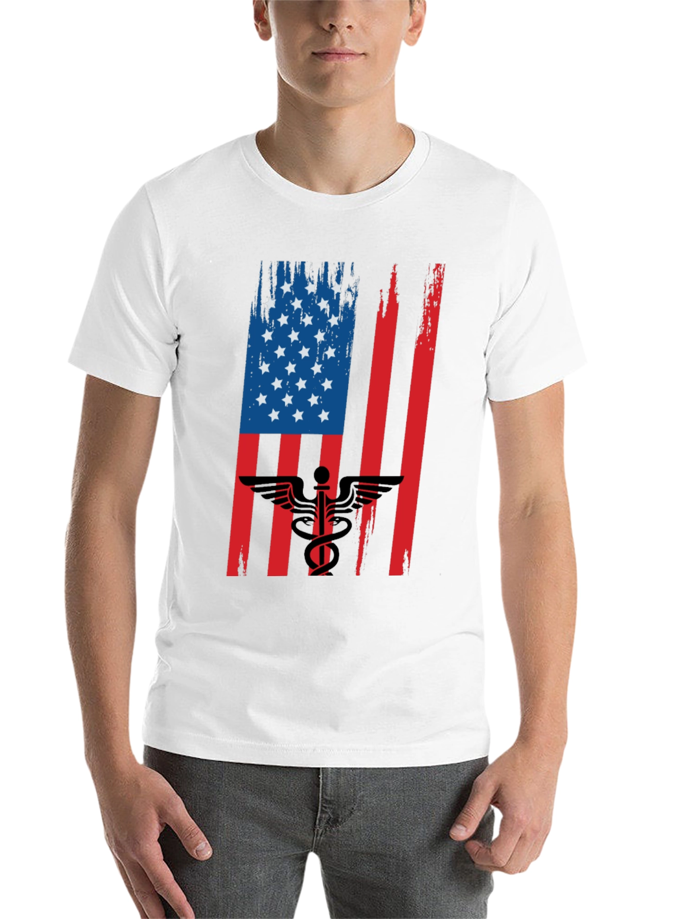 Black American Flag Medical Symbol Graphic Tee view 14