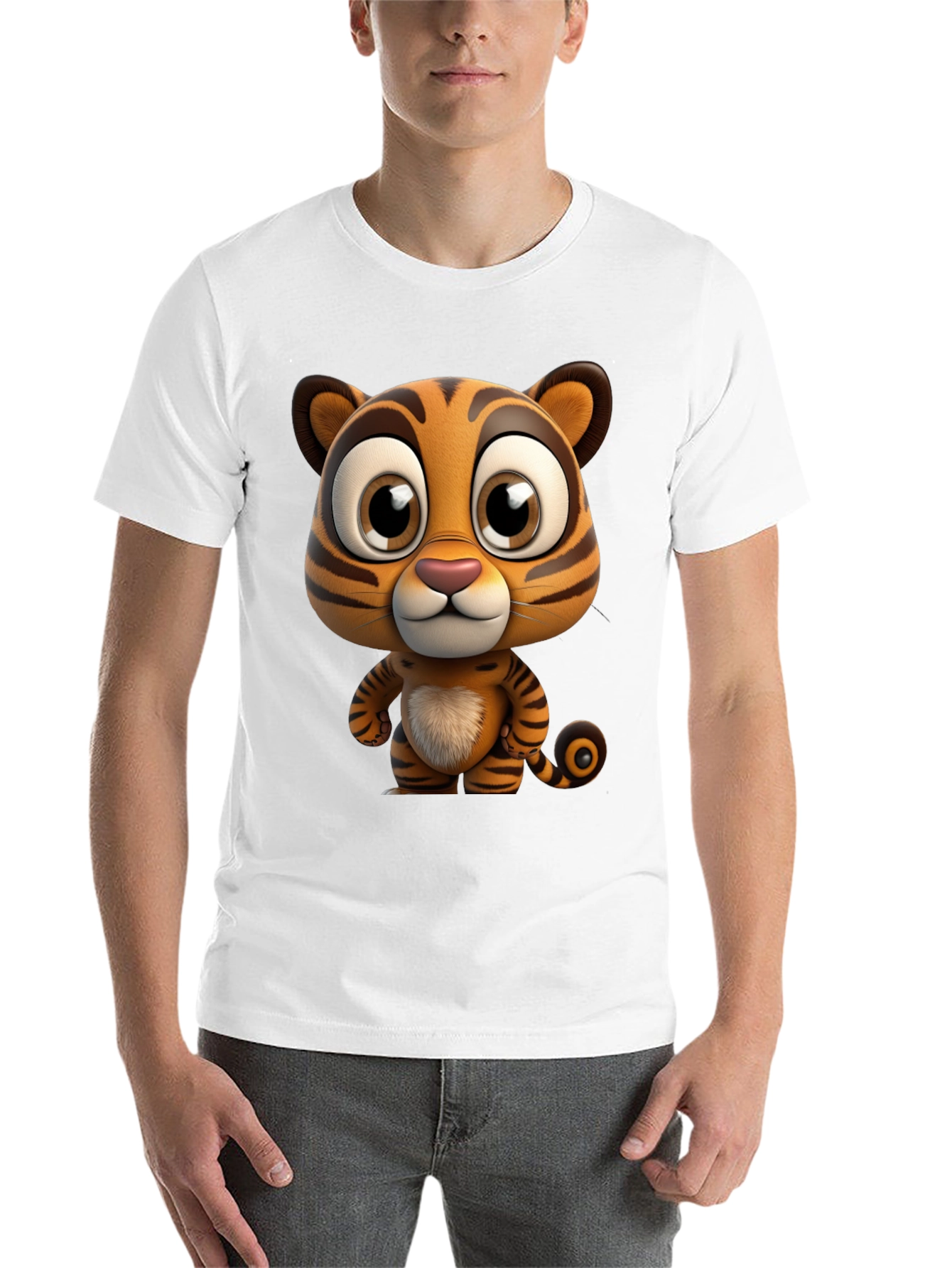 Black Cartoon Tiger Graphic Tee - Soft Black Cotton T-Shirt view 14