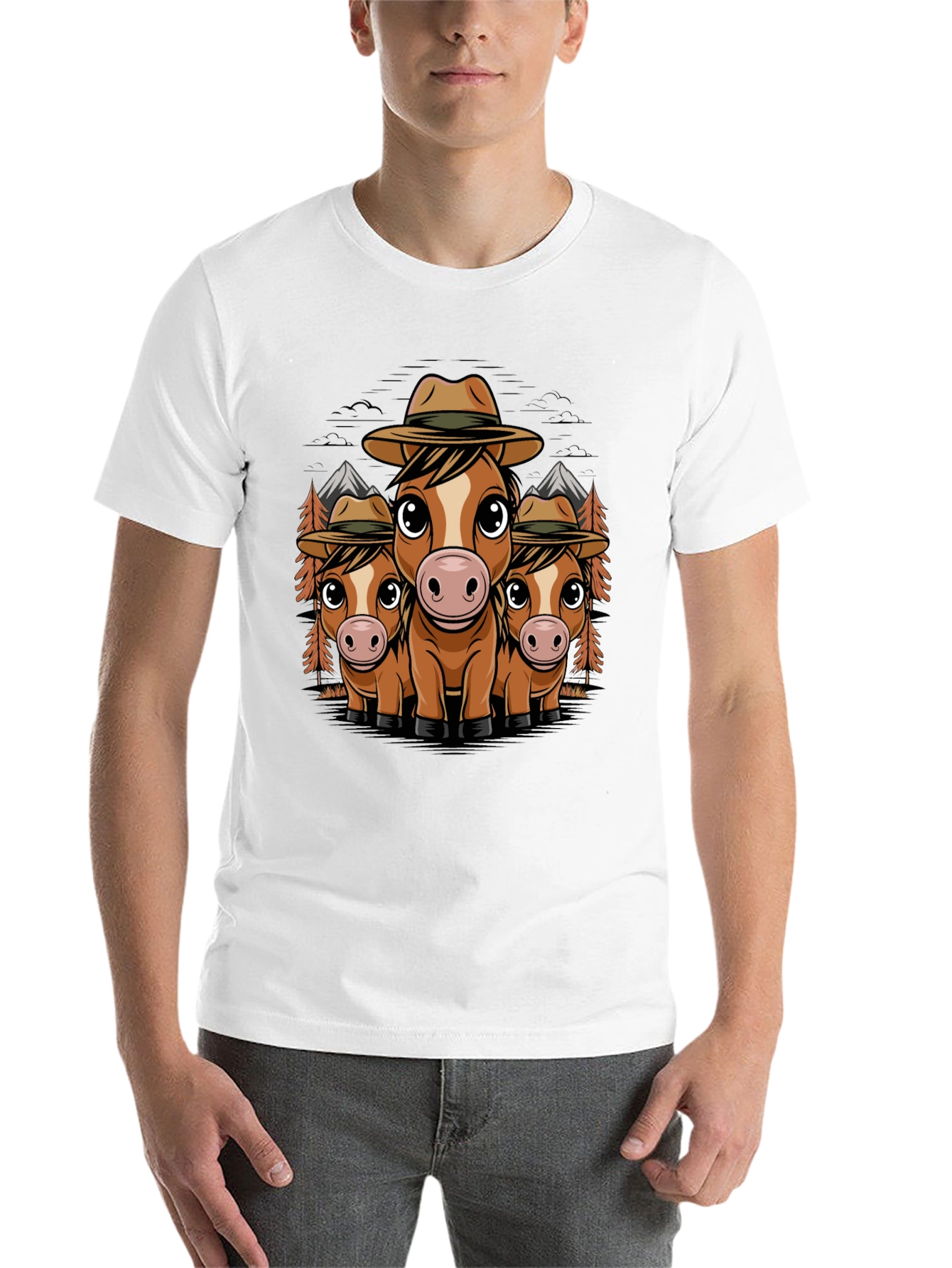 Black Cute Horse Ranger T-Shirt - Black Cotton Tee view 14