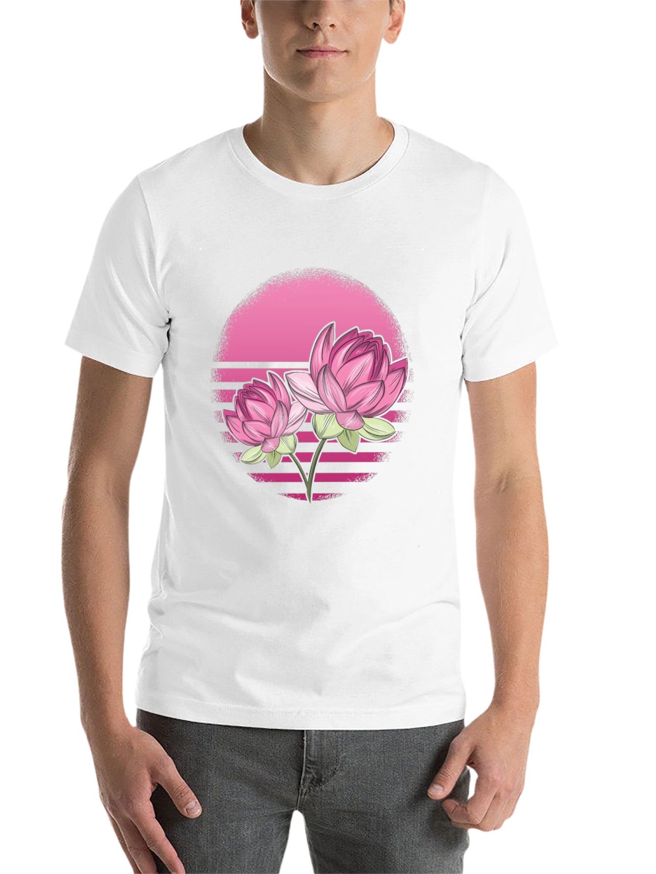Black Pink Lotus Flower Graphic T-Shirt - Black view 14