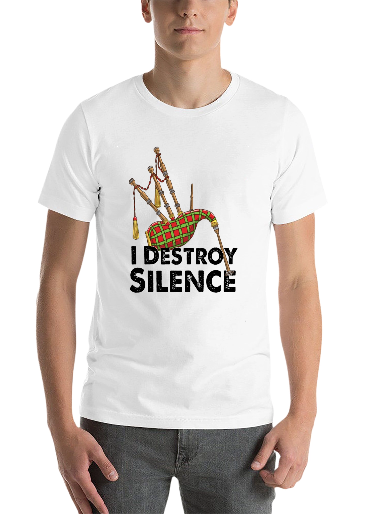 Black I Destroy Silence Bagpipe T-Shirt view 14