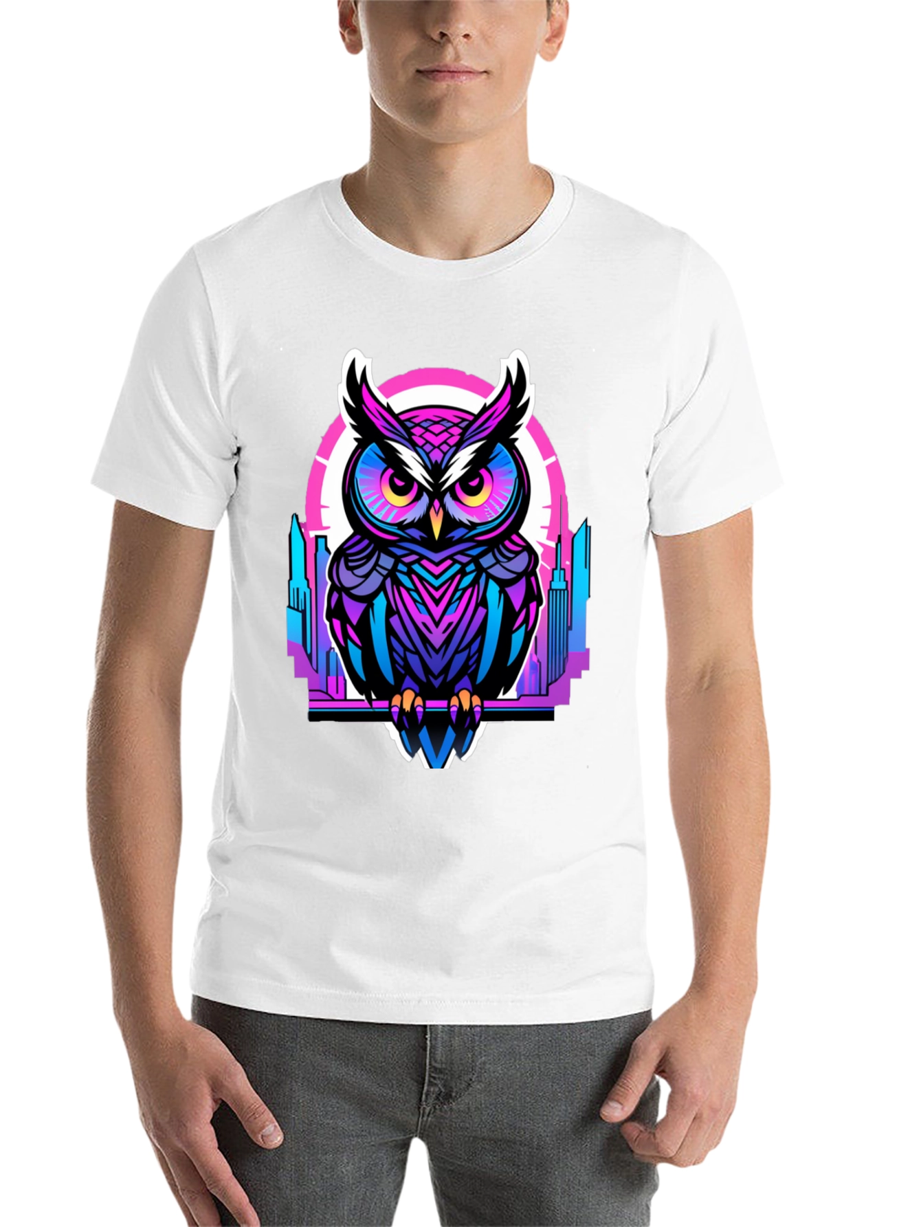 Black Cyberpunk Owl Graphic Tee - Men's Black T-Shirt view 14
