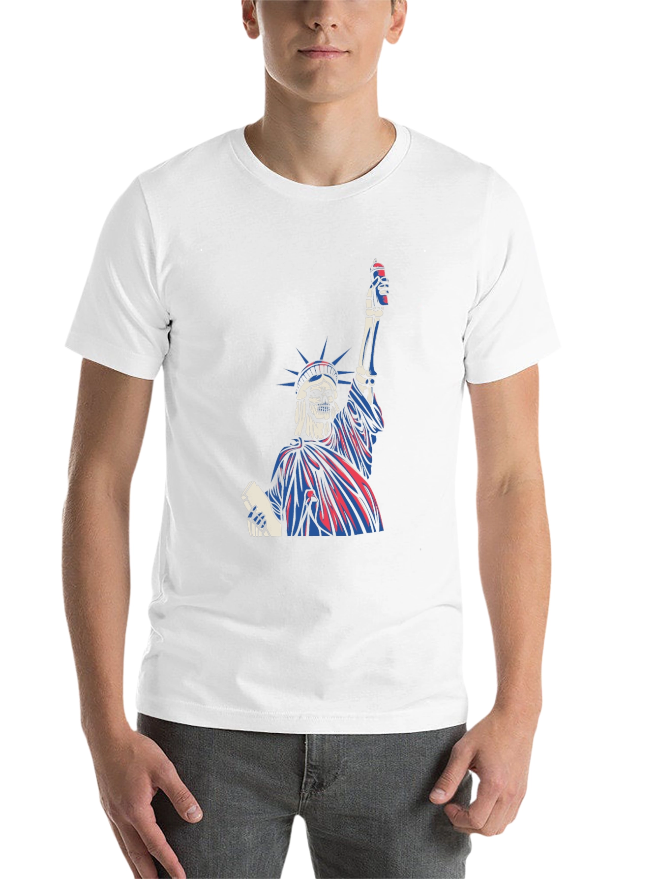 Black Statue of Liberty Skeleton Graphic T-Shirt view 14