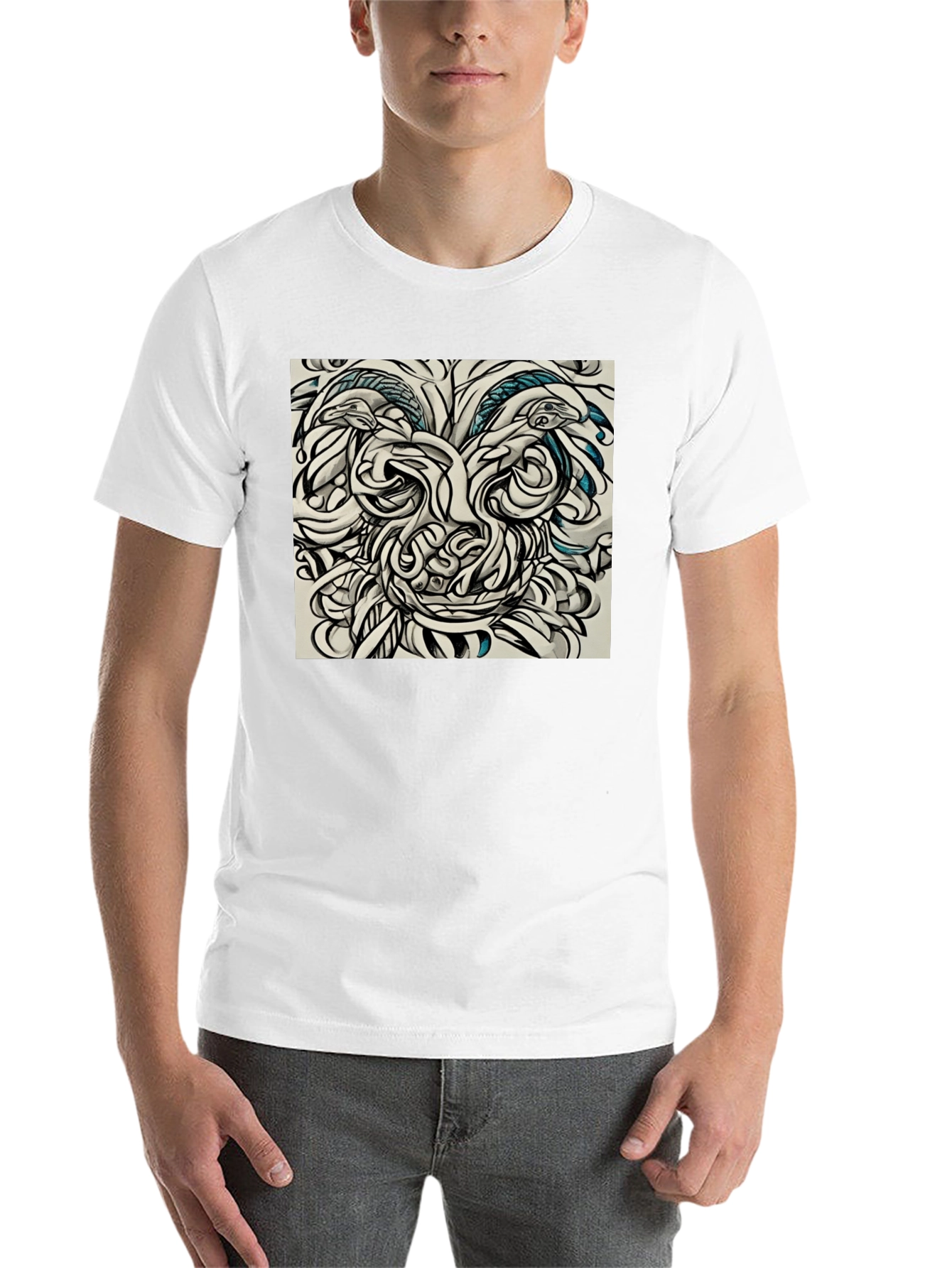 Black Abstract Face Graphic Tee - Black Cotton Comfort view 14