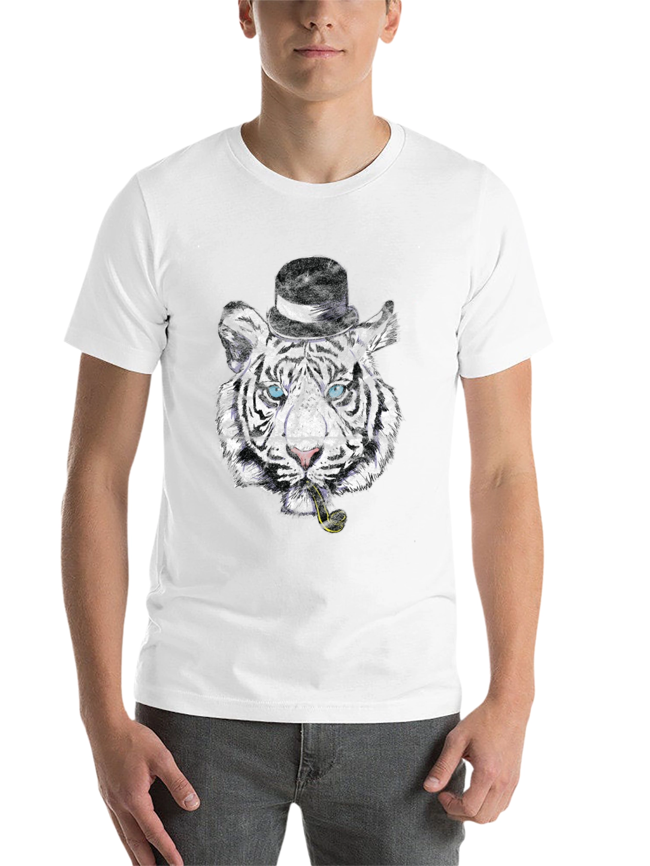 Black Tiger with Hat & Pipe Black Graphic Tee view 14
