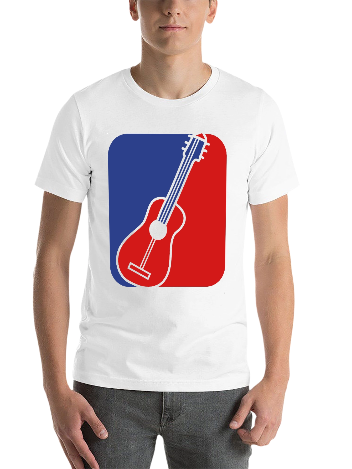 Black Guitar Graphic Tee - Blue & Red Design, Black T-Shirt view 14