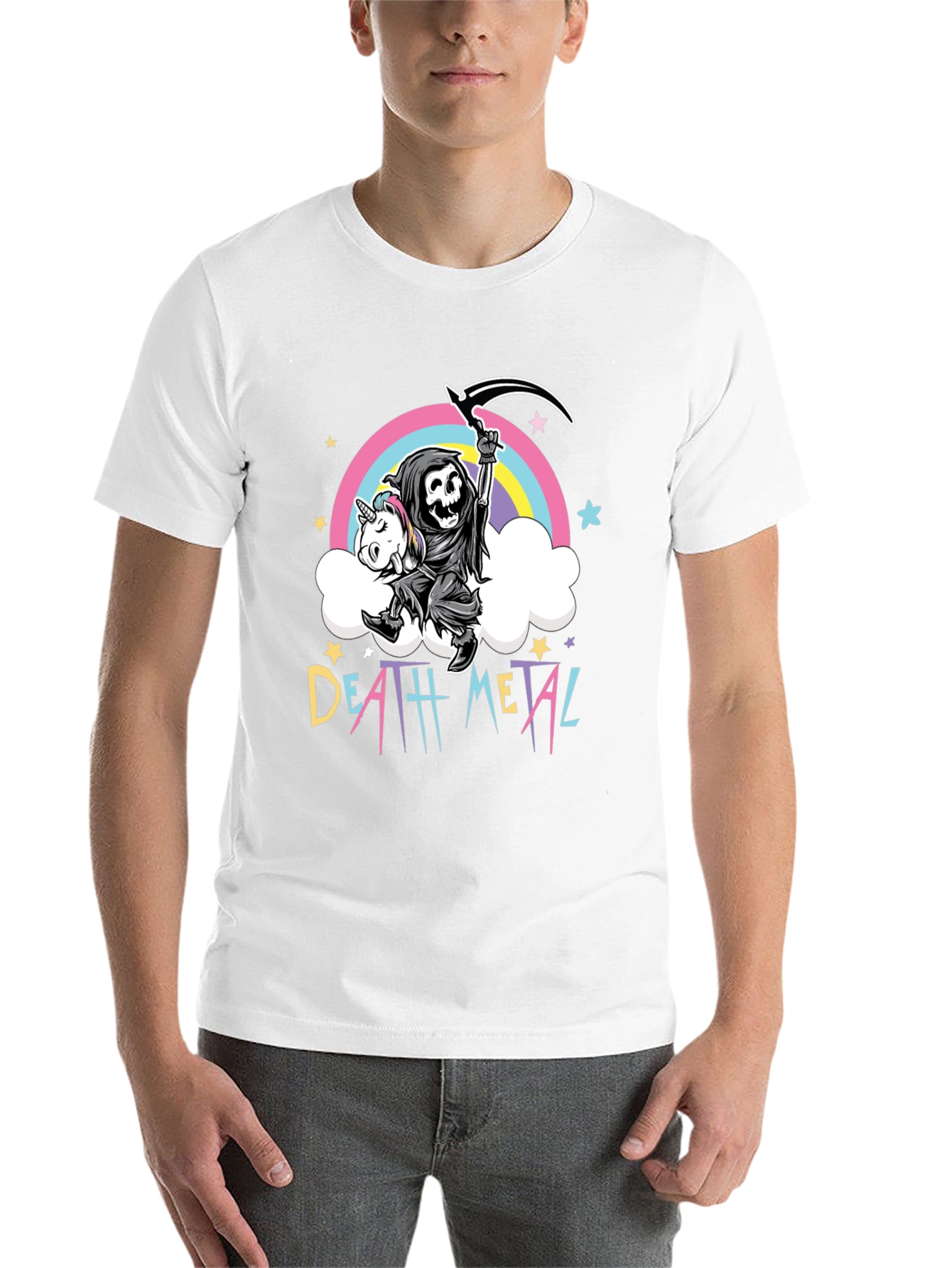 Black Death Metal Grim Reaper Unicorn T-Shirt view 14