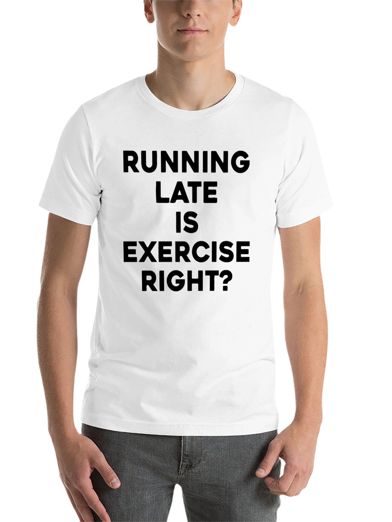 Black Running Late Exercise Funny Black T-Shirt view 14