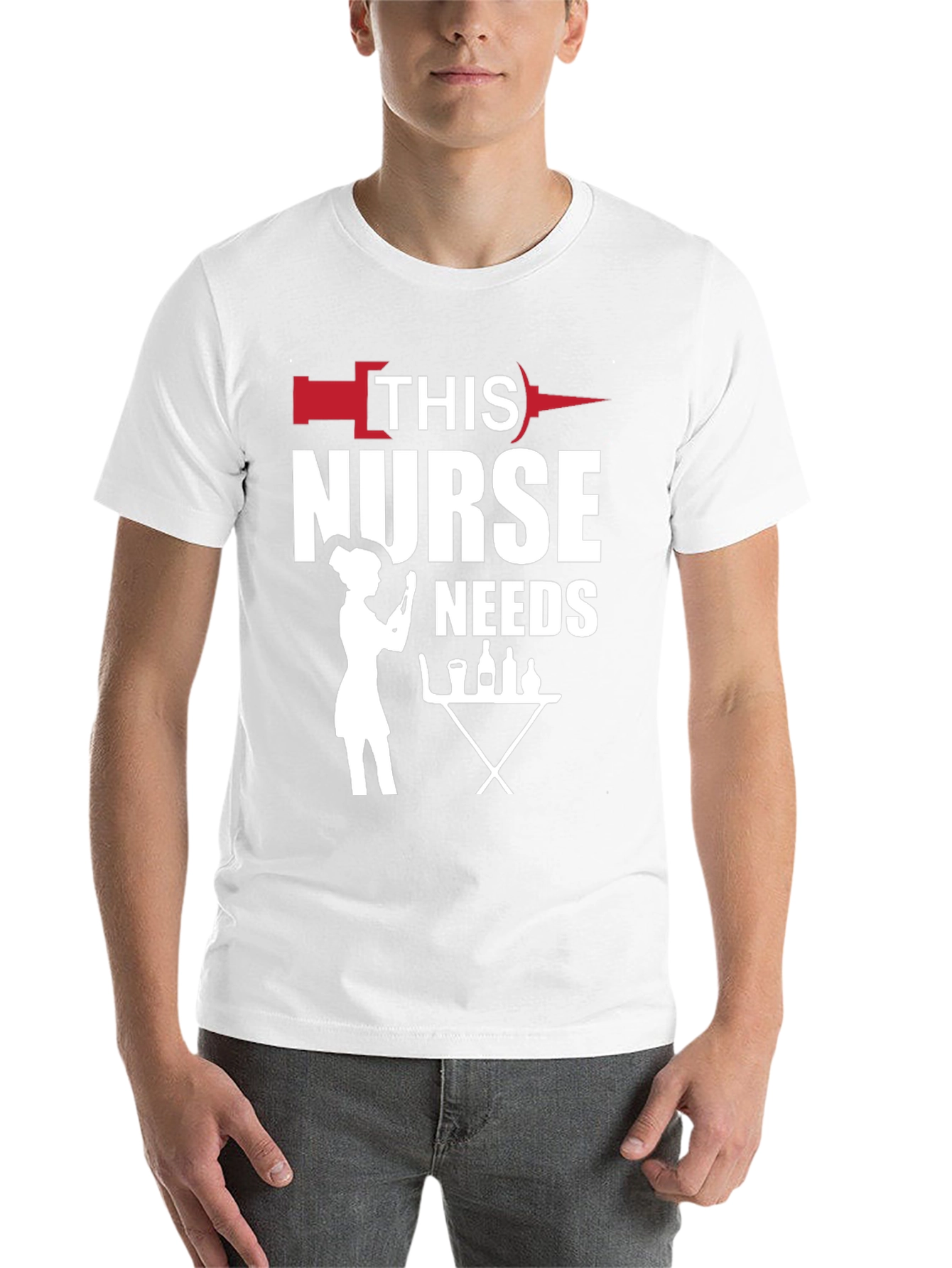 Black Humorous Nurse Needs Wine T-Shirt - Black view 14