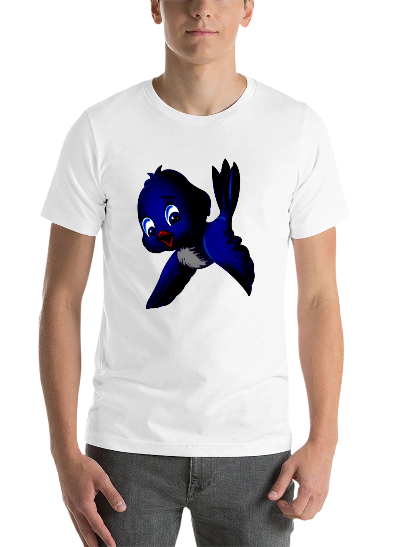 Black Cute Blue Bird Graphic Tee - Soft Cotton view 14