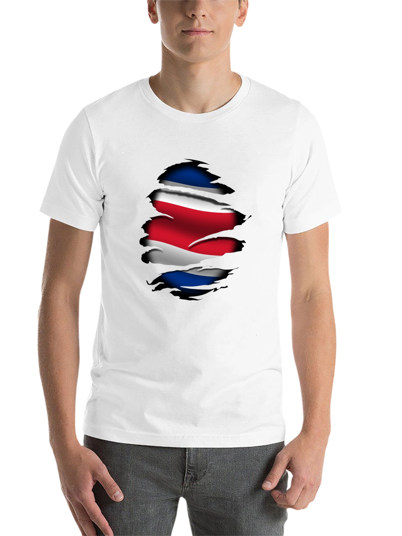 Costa Rica Flag Ripped Black T-Shirt - 14