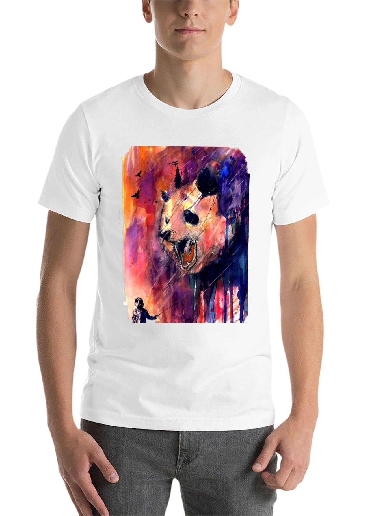 Black Panda Watercolor Graphic Print Black T-Shirt view 14