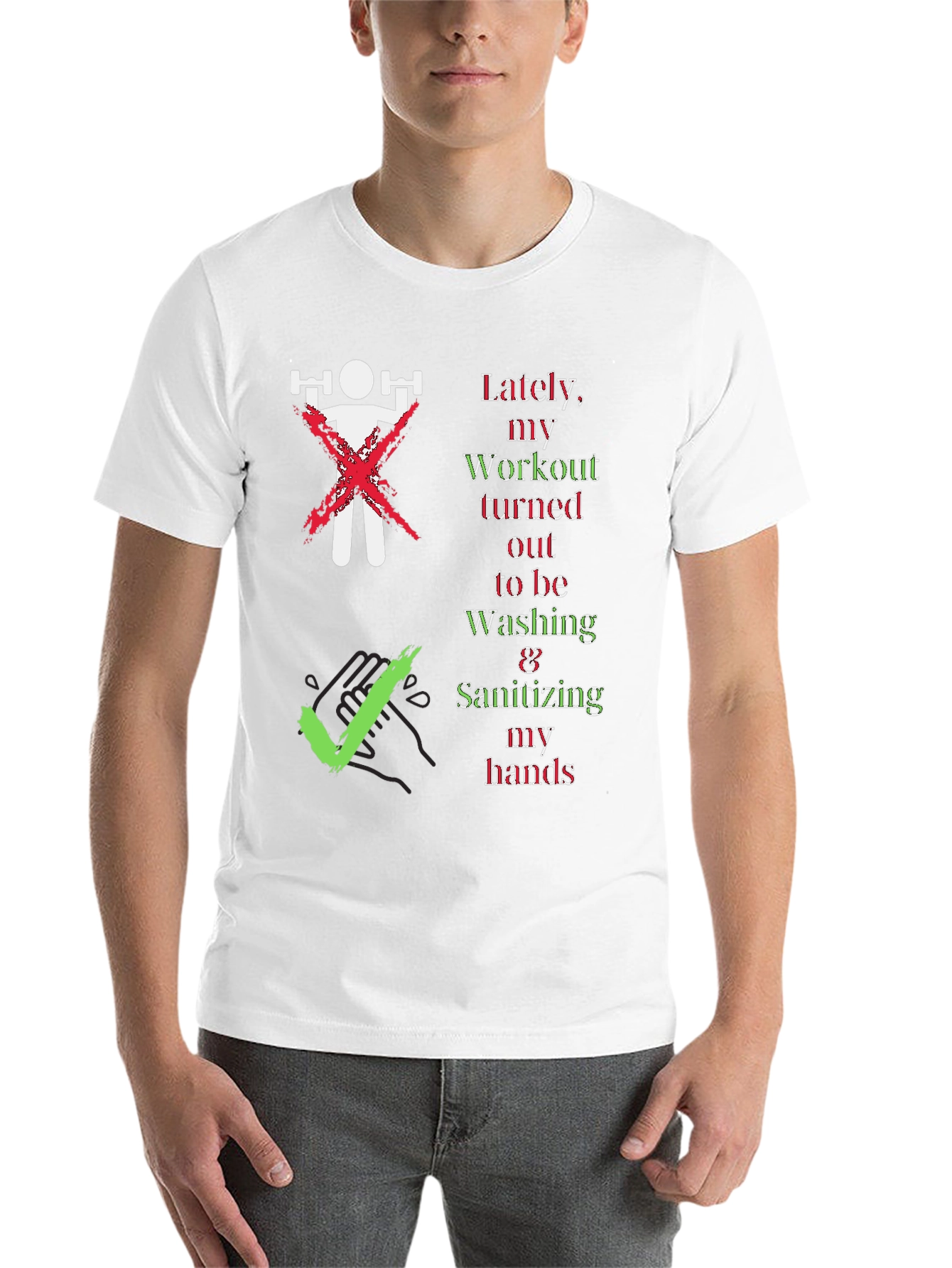 Black Workout to Washing Hands T-Shirt - Unisex Novelty Tee view 14