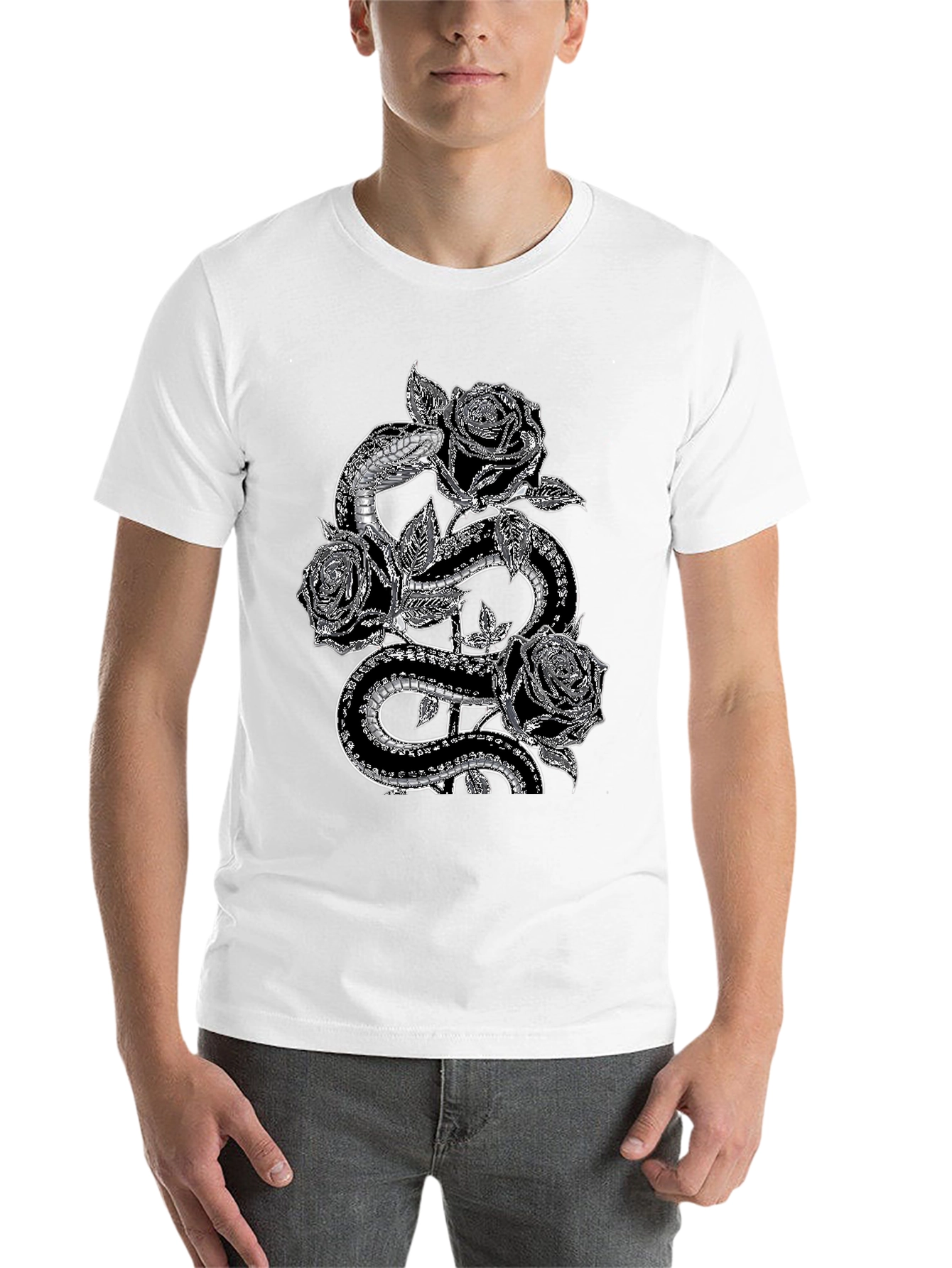 Black Snake & Roses Graphic Tee - Stylish Black T-Shirt view 14