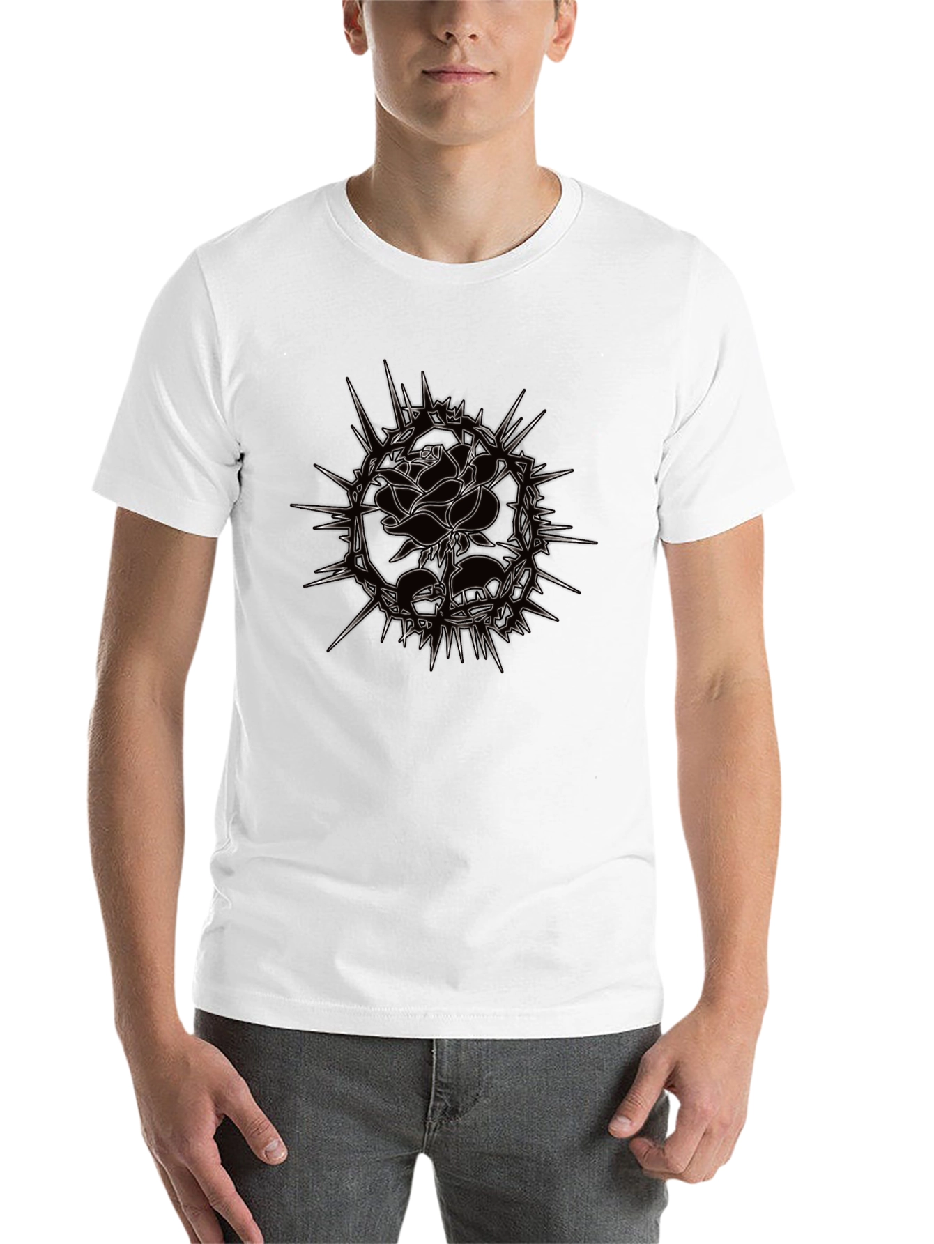 Black Edgy Rose Graphic Tee - Black Cotton T-Shirt view 14