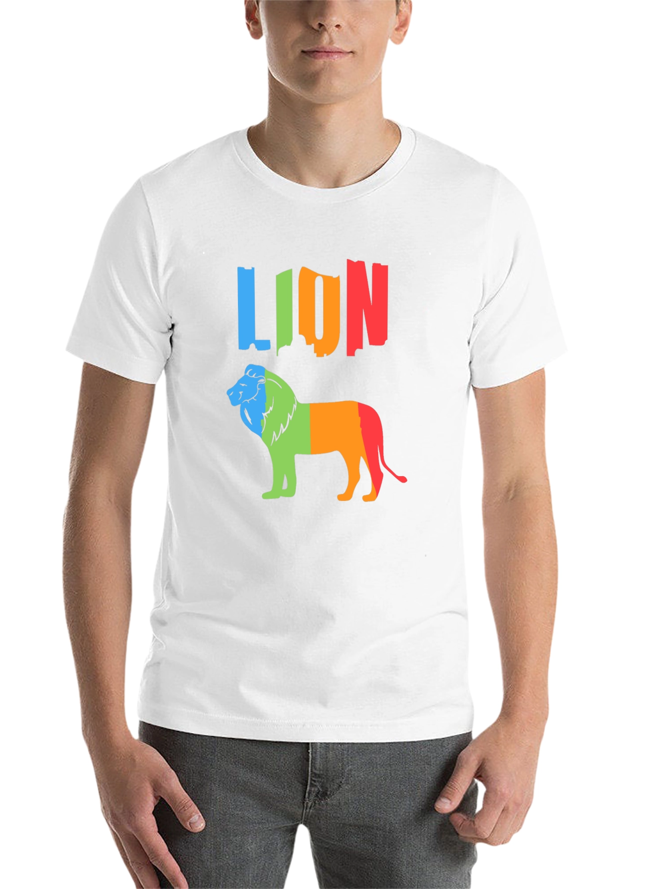 Black Colorful Lion Graphic Tee - Black Crewneck T-Shirt view 14