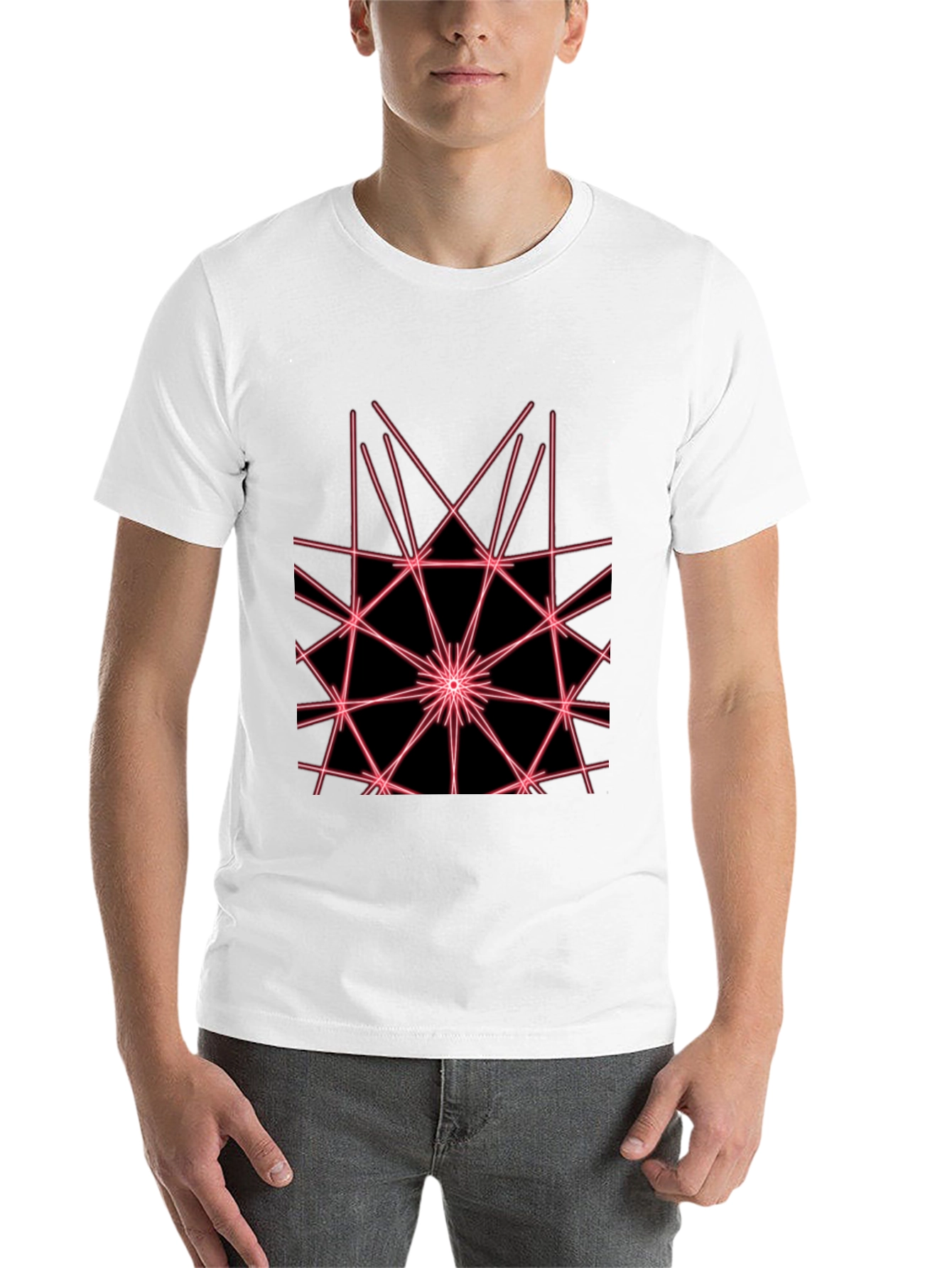 Black Abstract Geometric Laser Design Black T-Shirt view 14