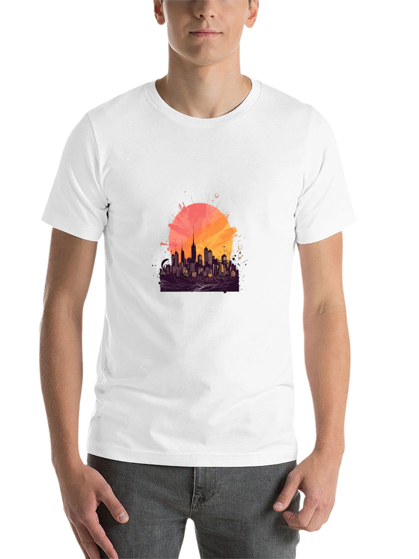 Black Urban Sunset Graphic Tee - Stylish Cityscape Design view 14