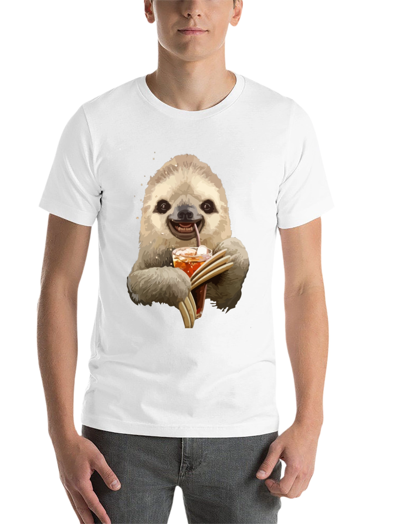 Black Sloth Drinking Iced Tea Graphic T-Shirt view 14