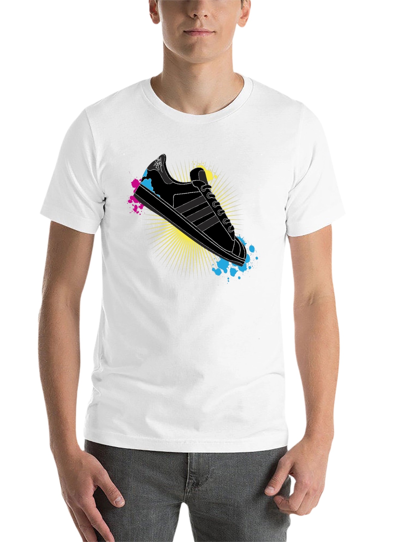 Black Stylish Graphic Print T-Shirt - Retro Sneaker Design view 14