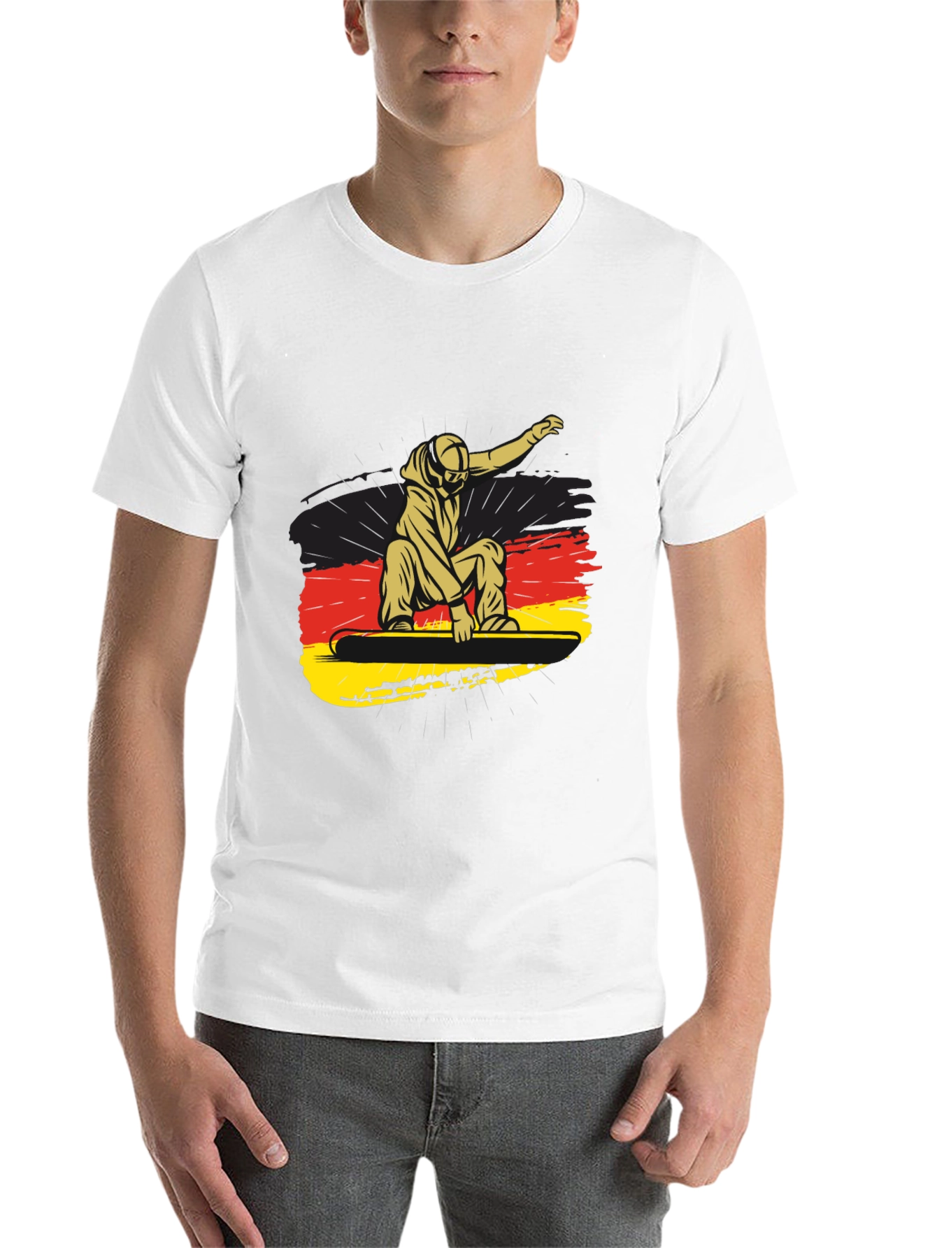 Snowboarder Germany Flag Black Graphic Tee - 14