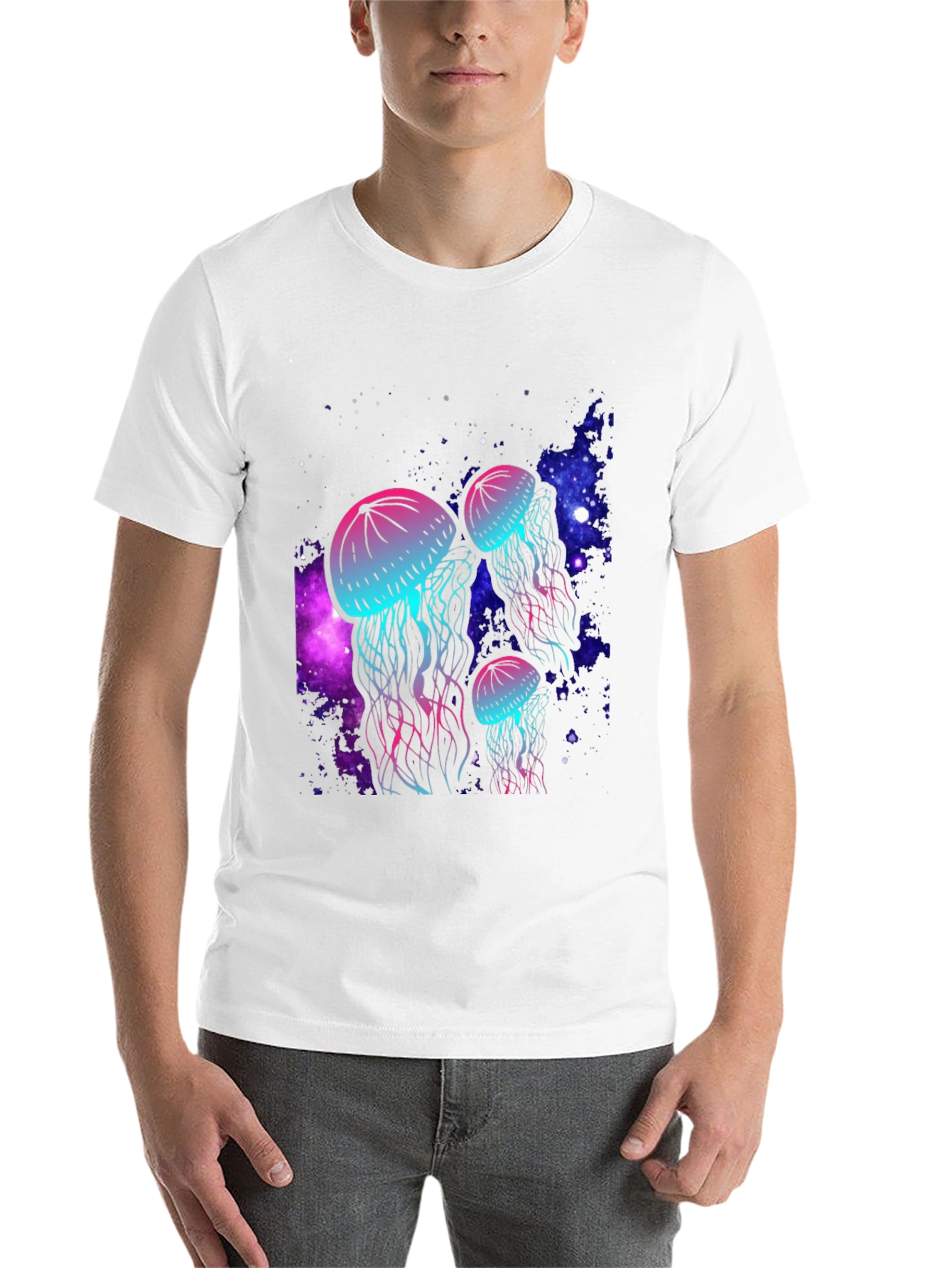 Black Neon Jellyfish Galaxy T-Shirt view 14