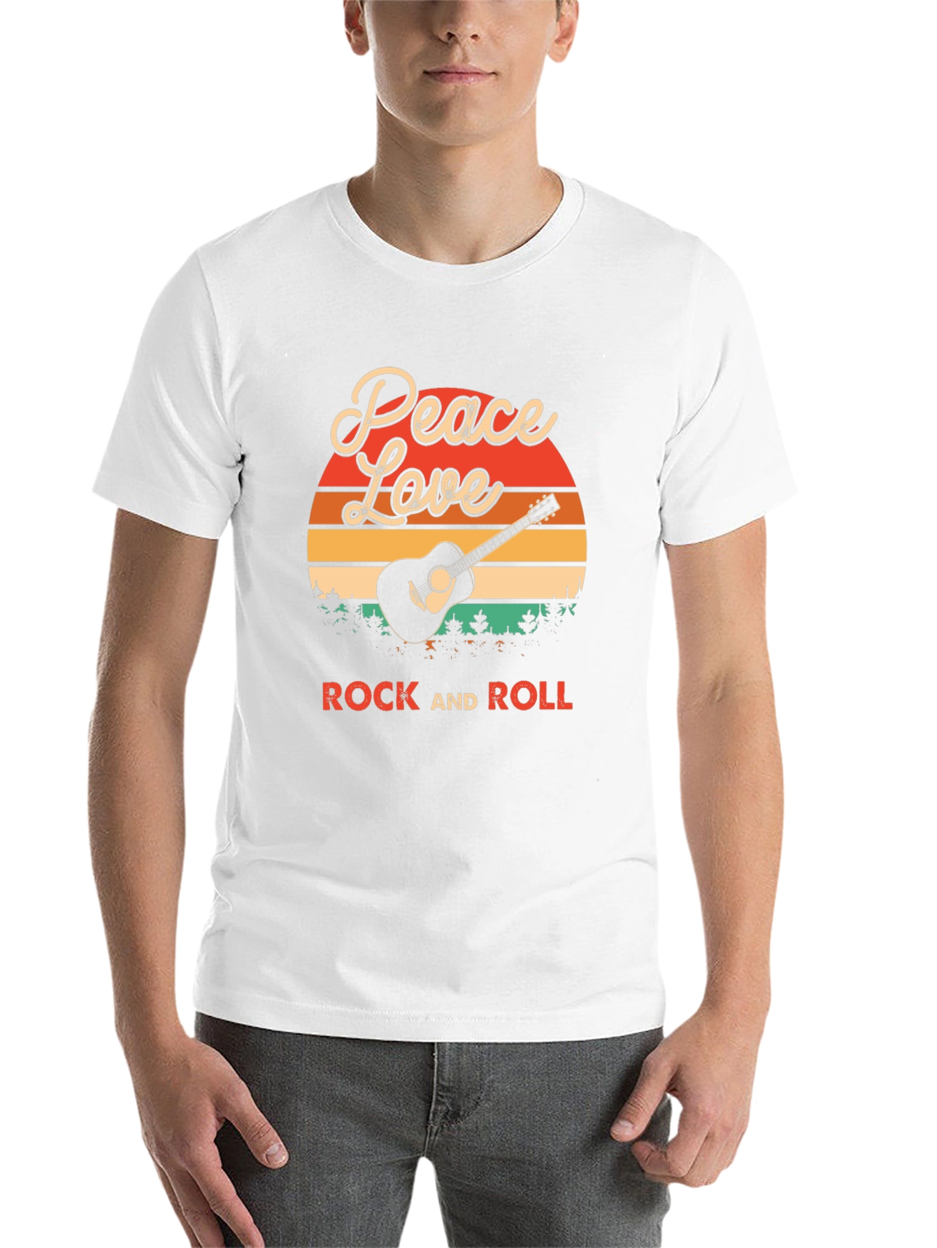 Black Peace Love Rock and Roll Graphic T-Shirt view 14