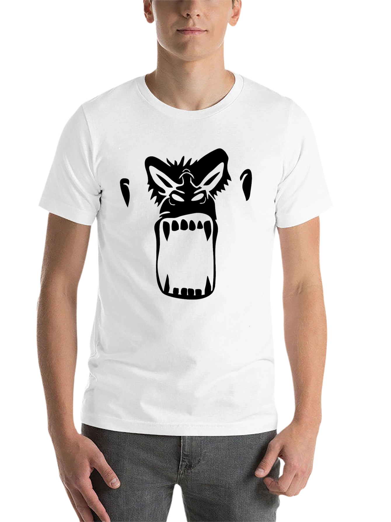 Black Gorilla Face Graphic Tee - Black Crew Neck T-Shirt view 14