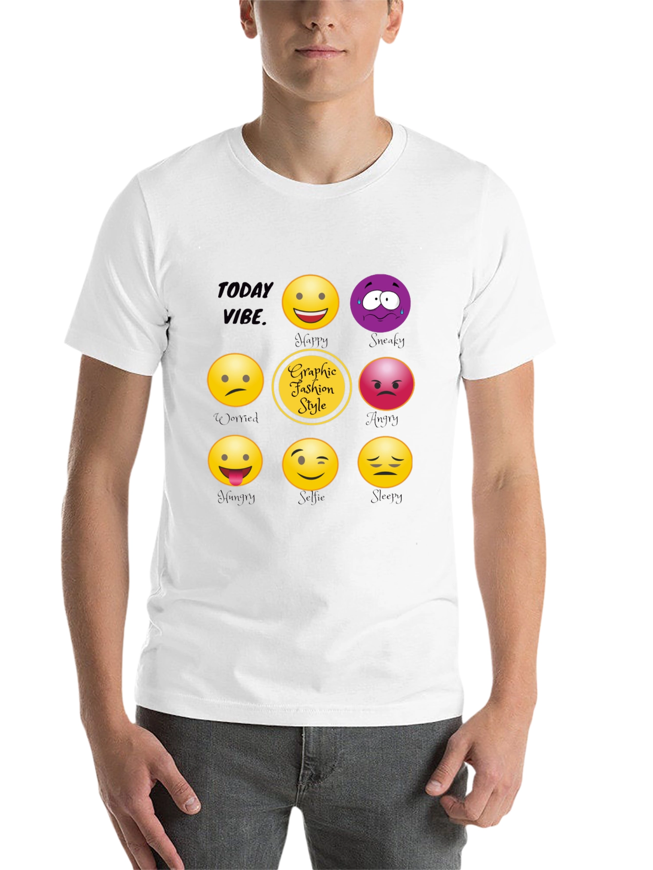 Black Today Vibe Emoji Graphic Style T-Shirt view 14