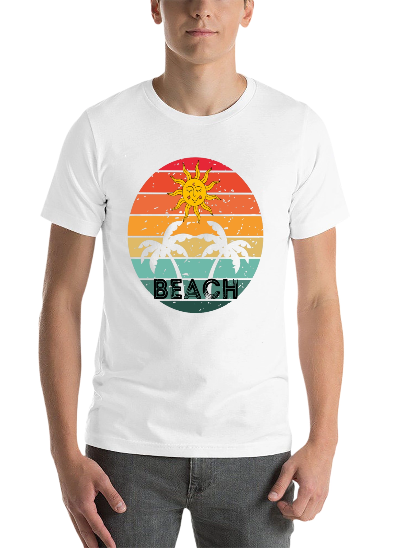 Black Retro Beach Graphic Tee - Palm Tree Sunset T-Shirt view 14