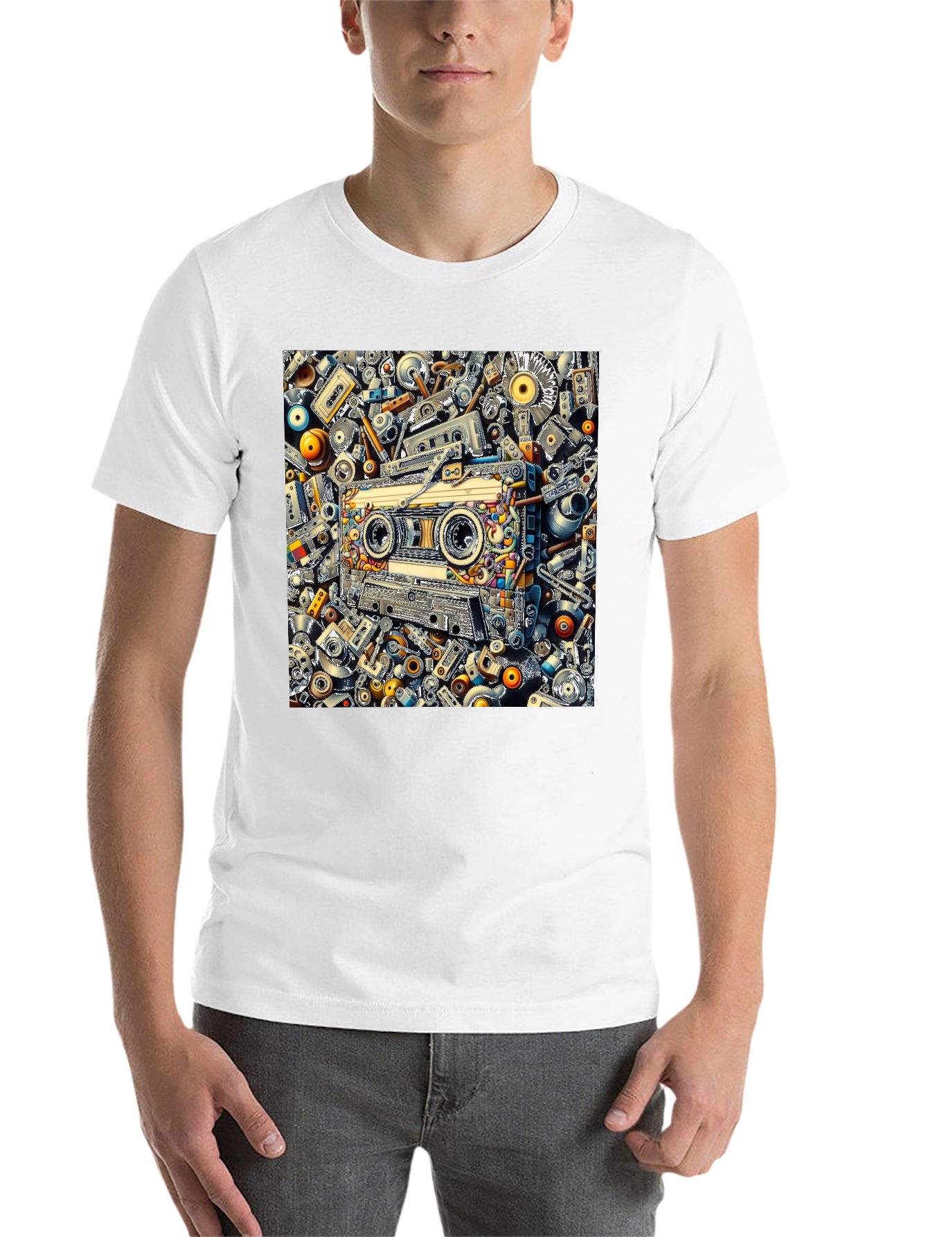Black Cassette Tape Collage Graphic Tee - Retro Style view 14