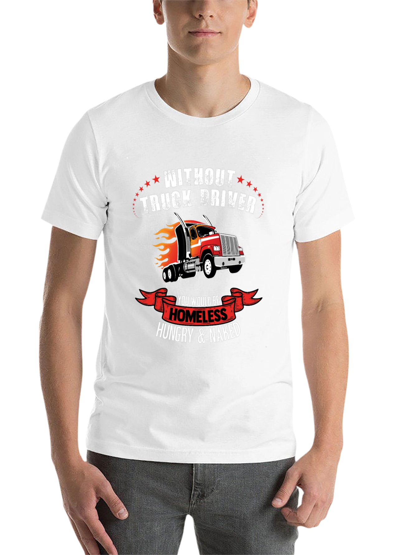 Black Truck Driver T-Shirt - Homeless Hungry Naked view 14