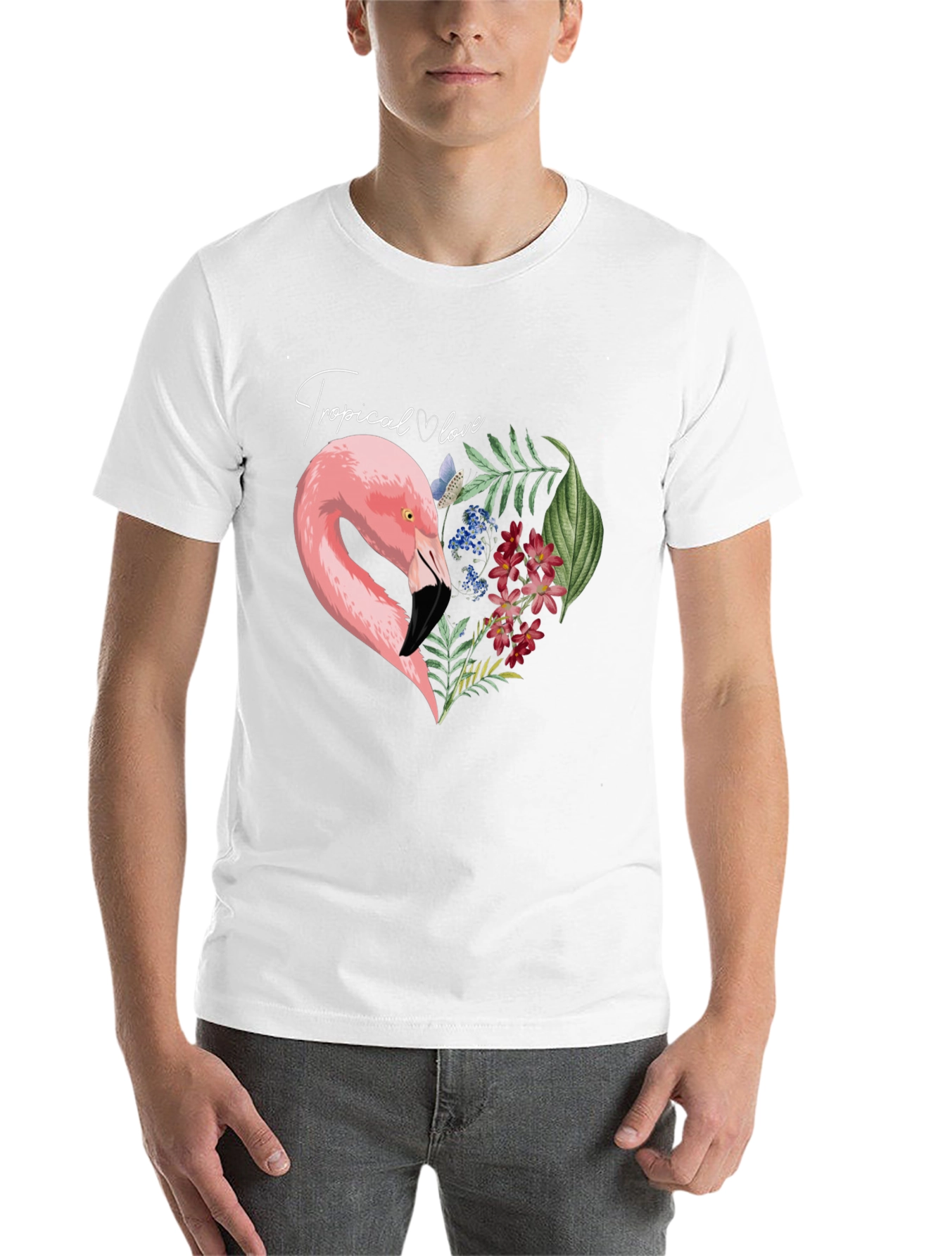 Black Tropical Flamingo Heart Graphic Tee - Black view 14