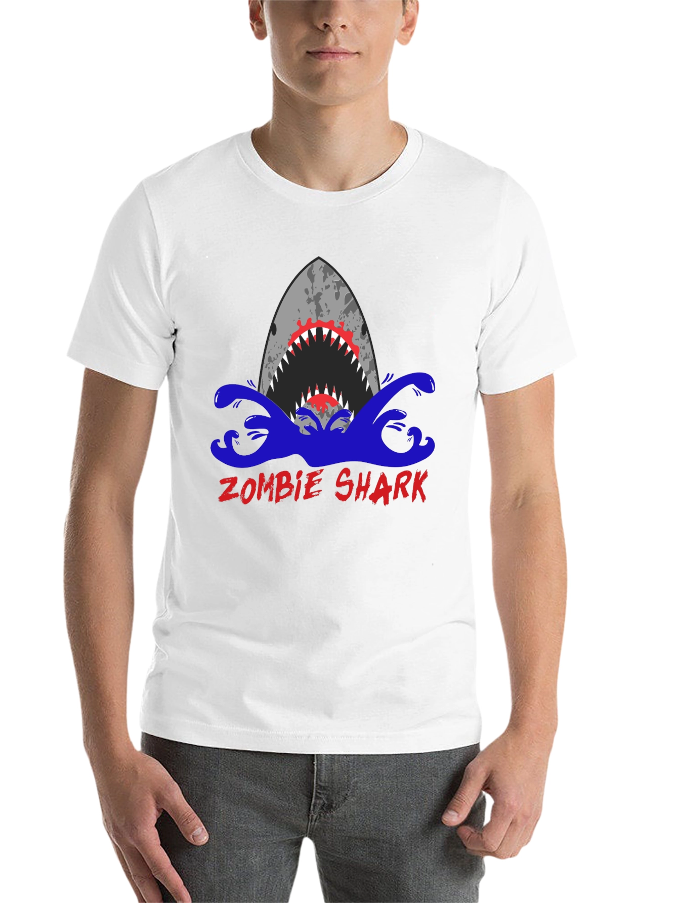 Black Zombie Shark Graphic Tee - Men's Black T-Shirt view 14