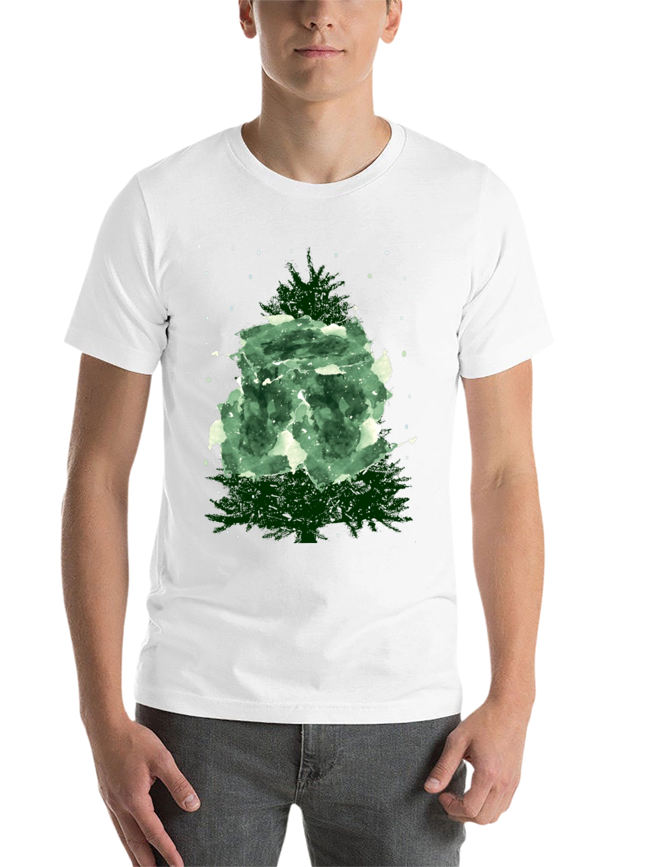 Black Watercolor Christmas Tree Graphic Tee view 14