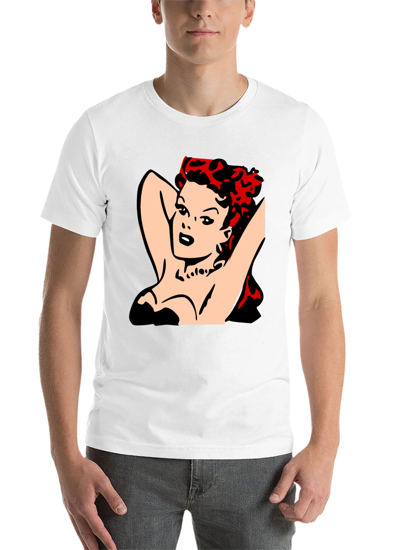 Black Retro Pin-Up Girl Graphic T-Shirt - Black view 14