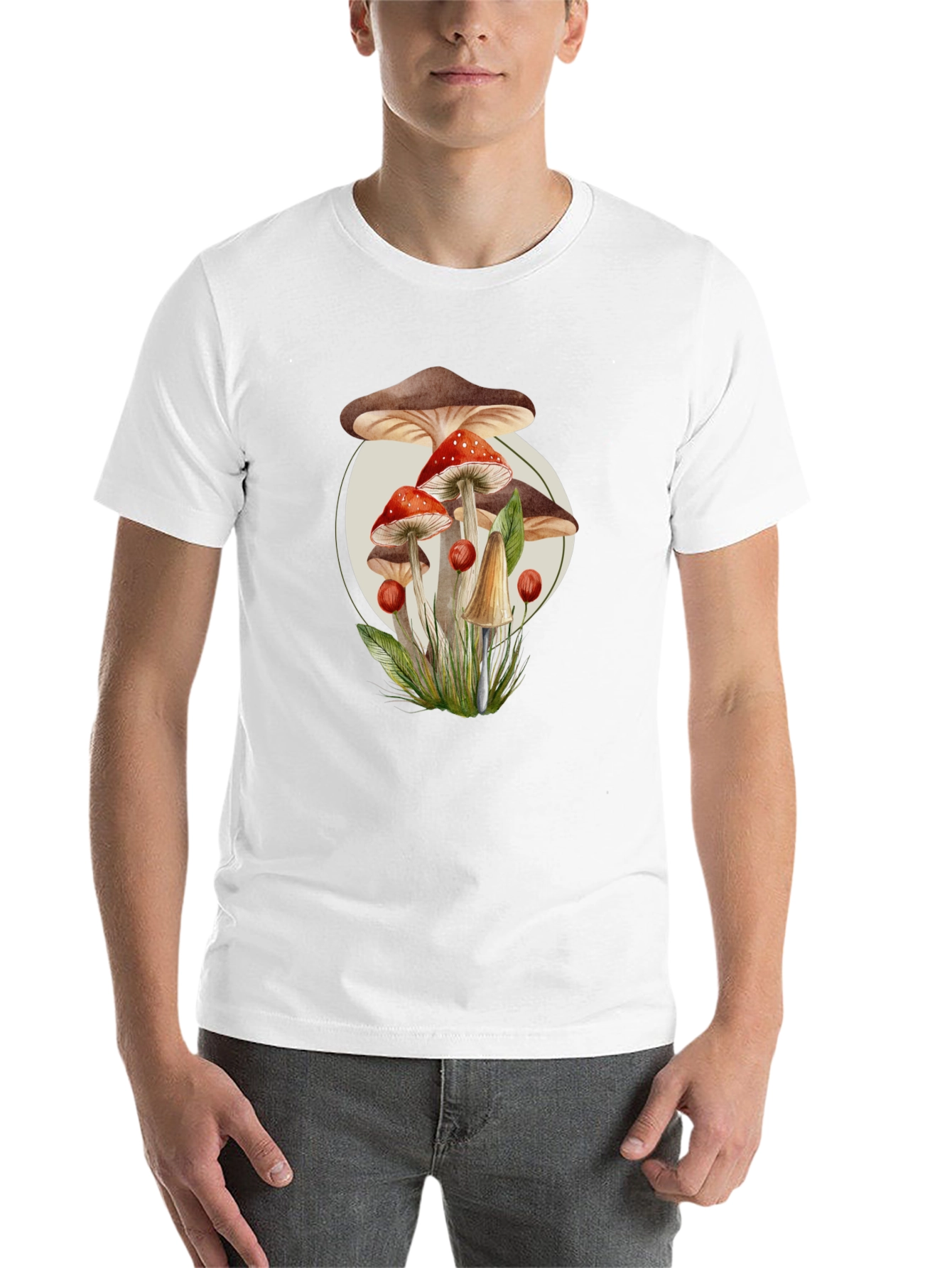 Black Mushroom Print Black T-Shirt - Unique Nature Design view 14