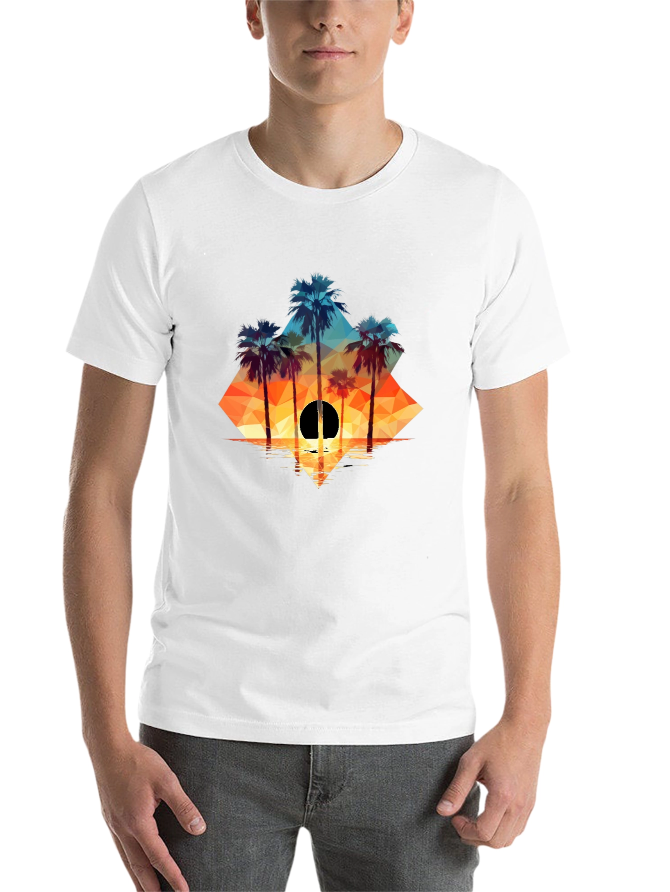 Black Geometric Palm Sunset Tee view 14
