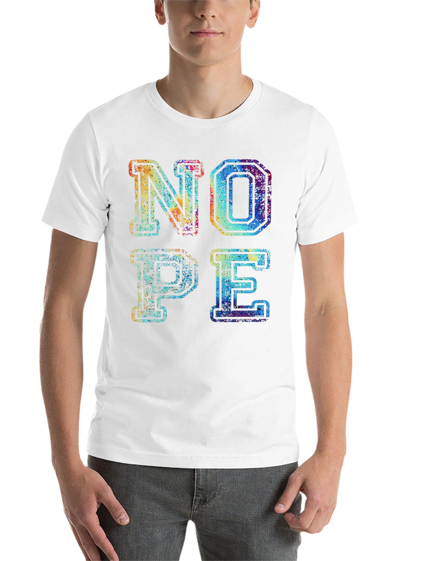 Black Retro "NOPE" Graphic Print Men's T-Shirt view 14