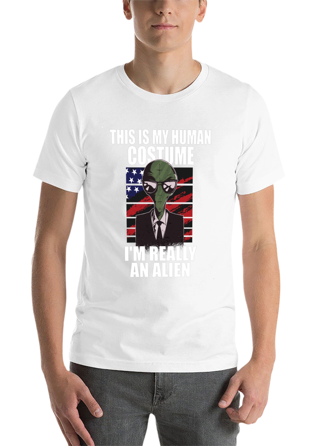 Black Human Costume Alien T-Shirt: Funny & Unique Design view 14