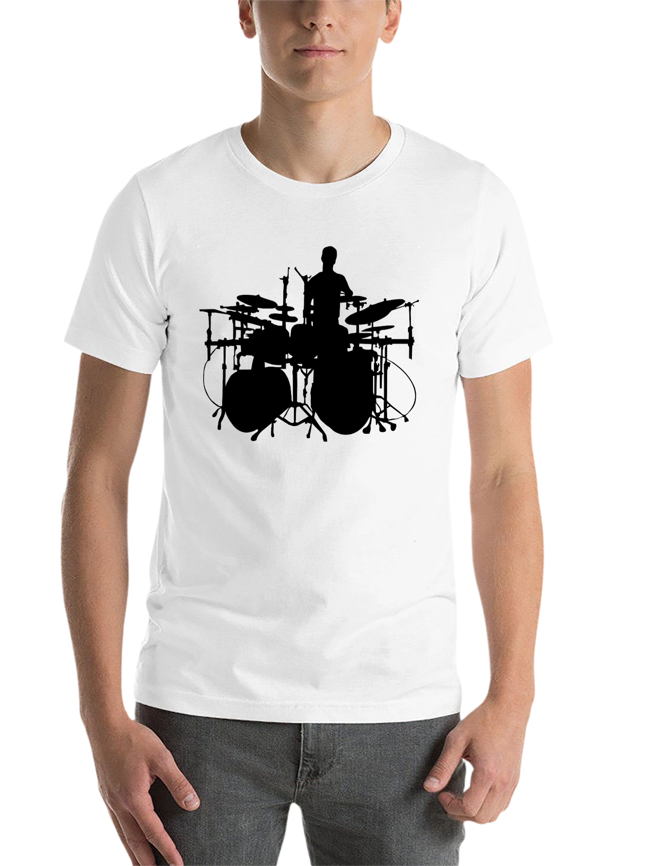 Black Drummer Silhouette Graphic Tee - Black Cotton Crew Neck view 14