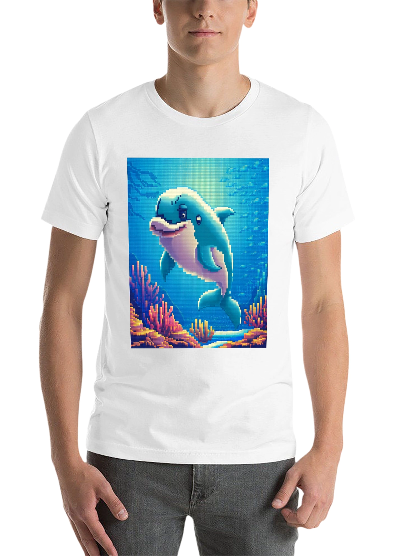 Black Pixel Dolphin Graphic Tee - Underwater Adventure Shirt view 14