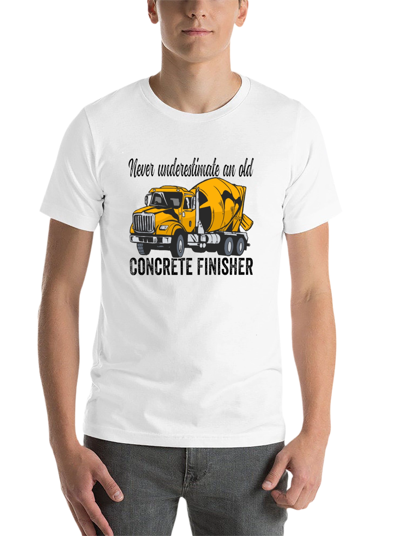 Black Concrete Finisher T-Shirt - Yellow Truck Graphic Tee view 14