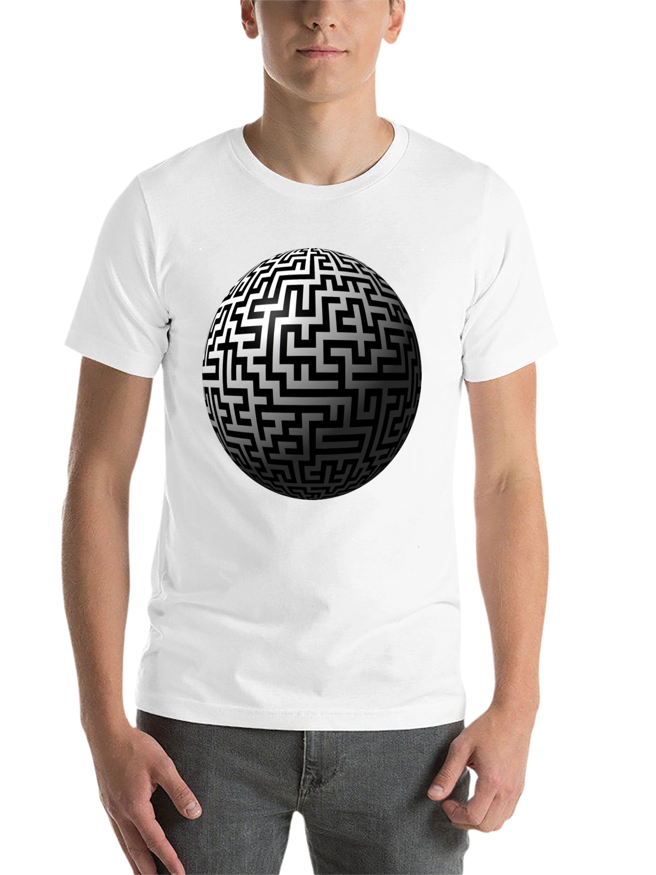 Black Maze Sphere Graphic Tee - Black Cotton Casual Wear view 14