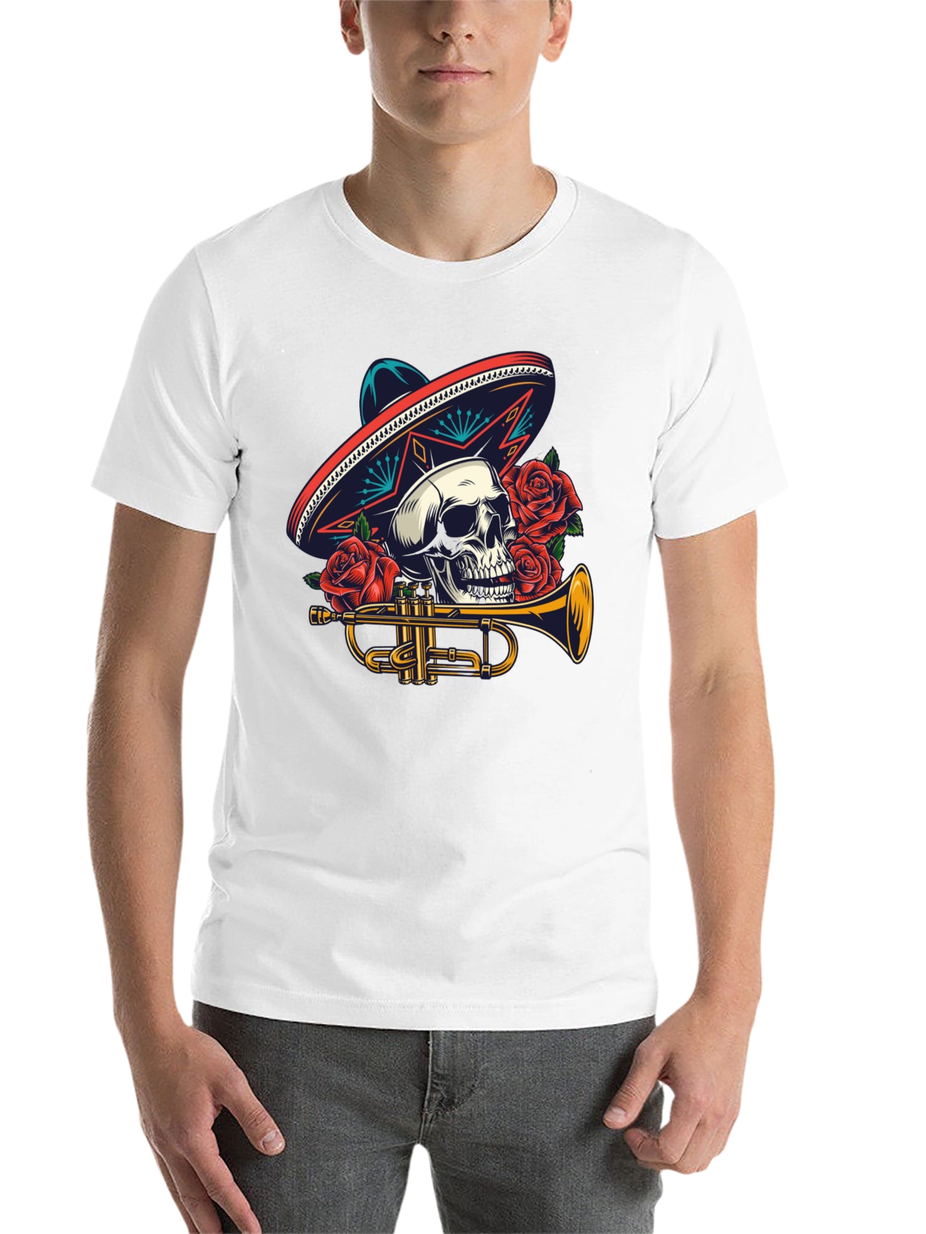 Black Skull Sombrero Trumpet Graphic Tee view 14