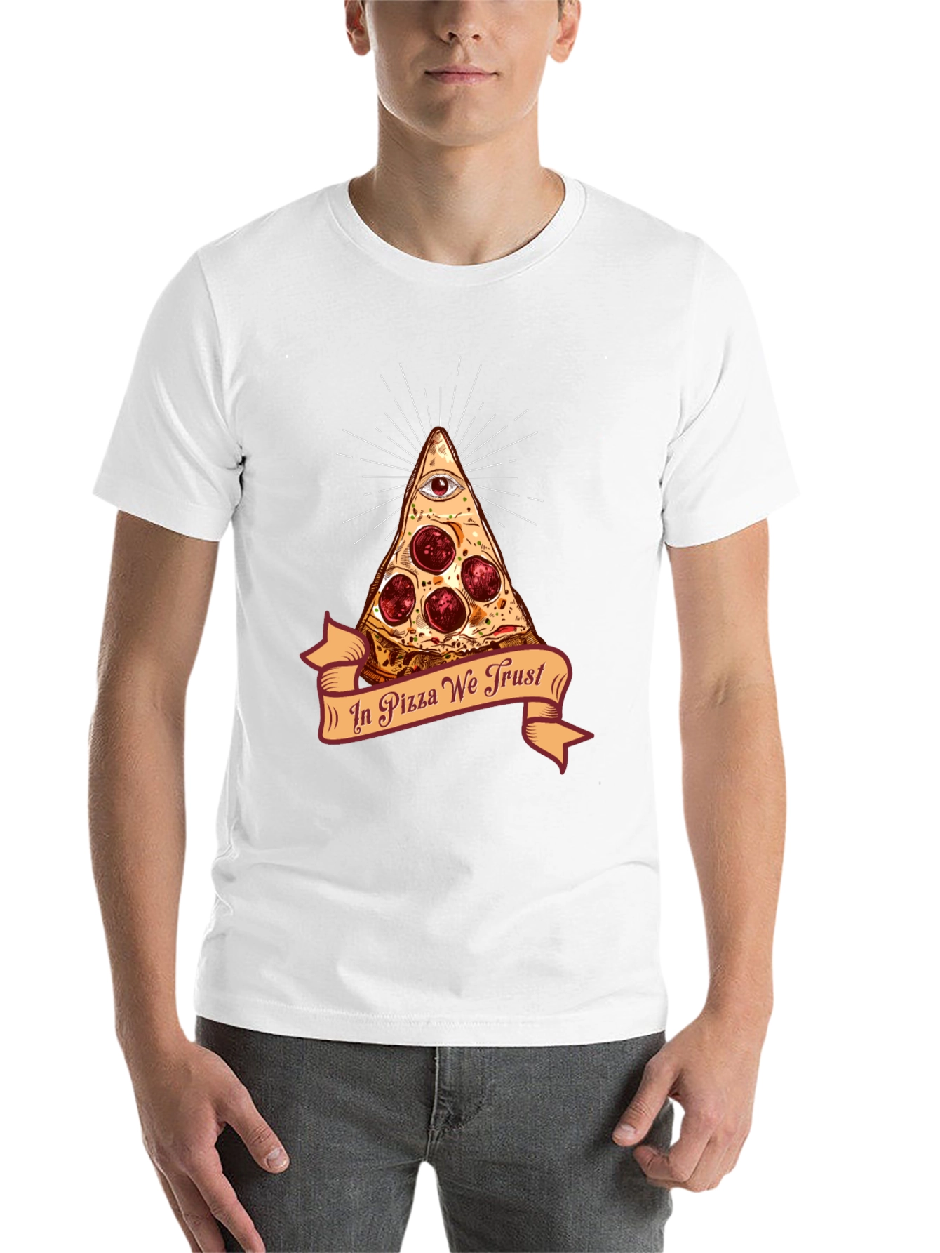 Black Pizza Illuminati T-Shirt - In Pizza We Trust Funny Tee view 14